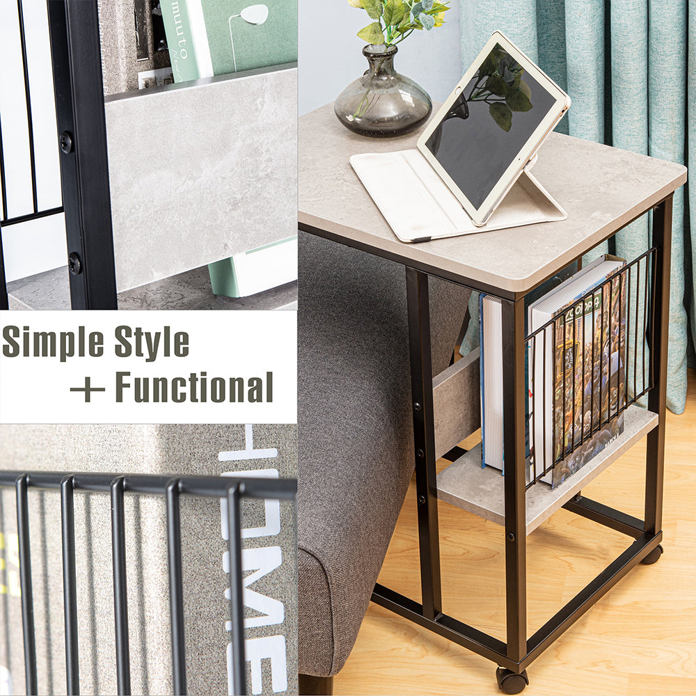 JJS Side End C Table with Magazine Holder for Sofa, Smoky Grey
