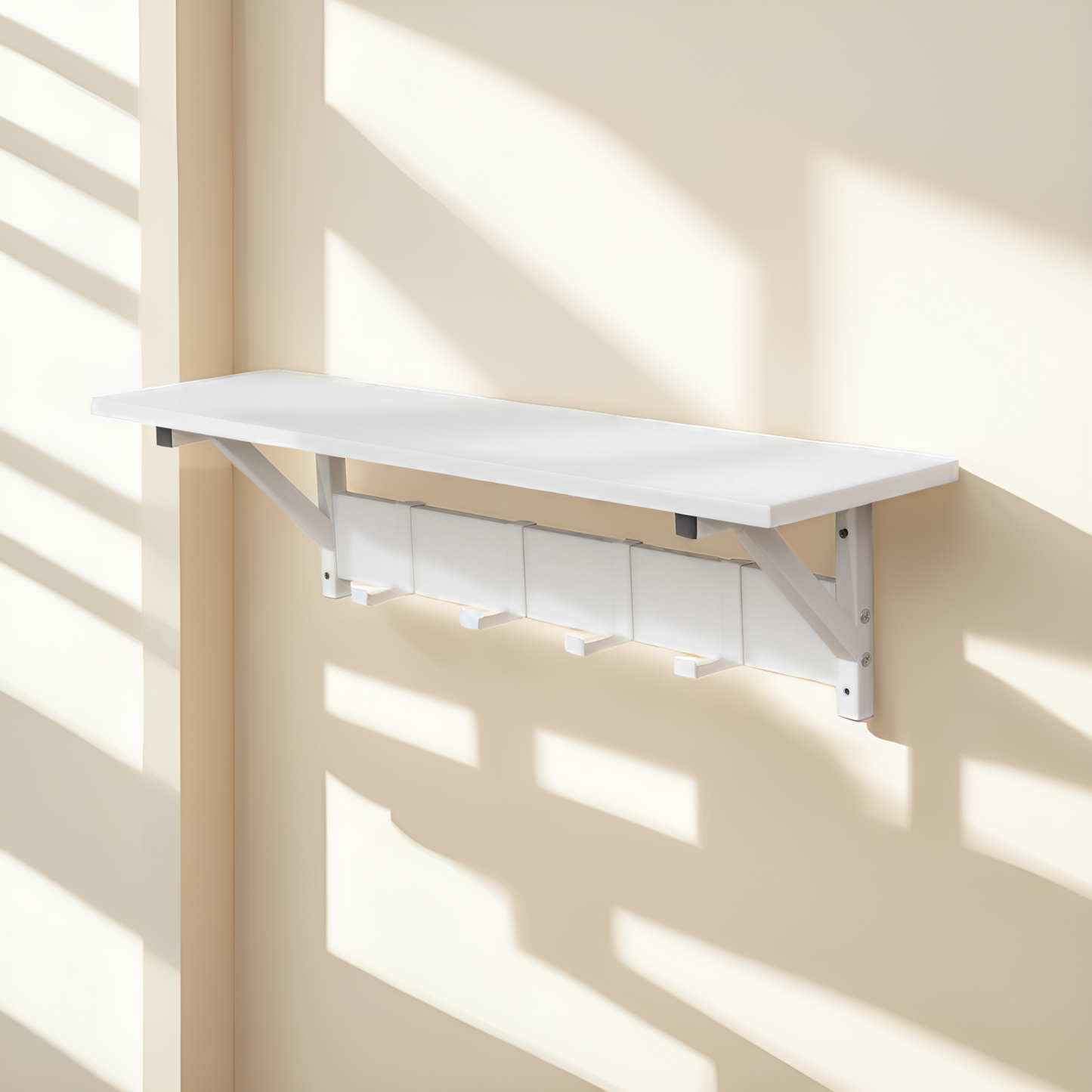 JJS Floating Shelf Coat Rack, White, Set of 1