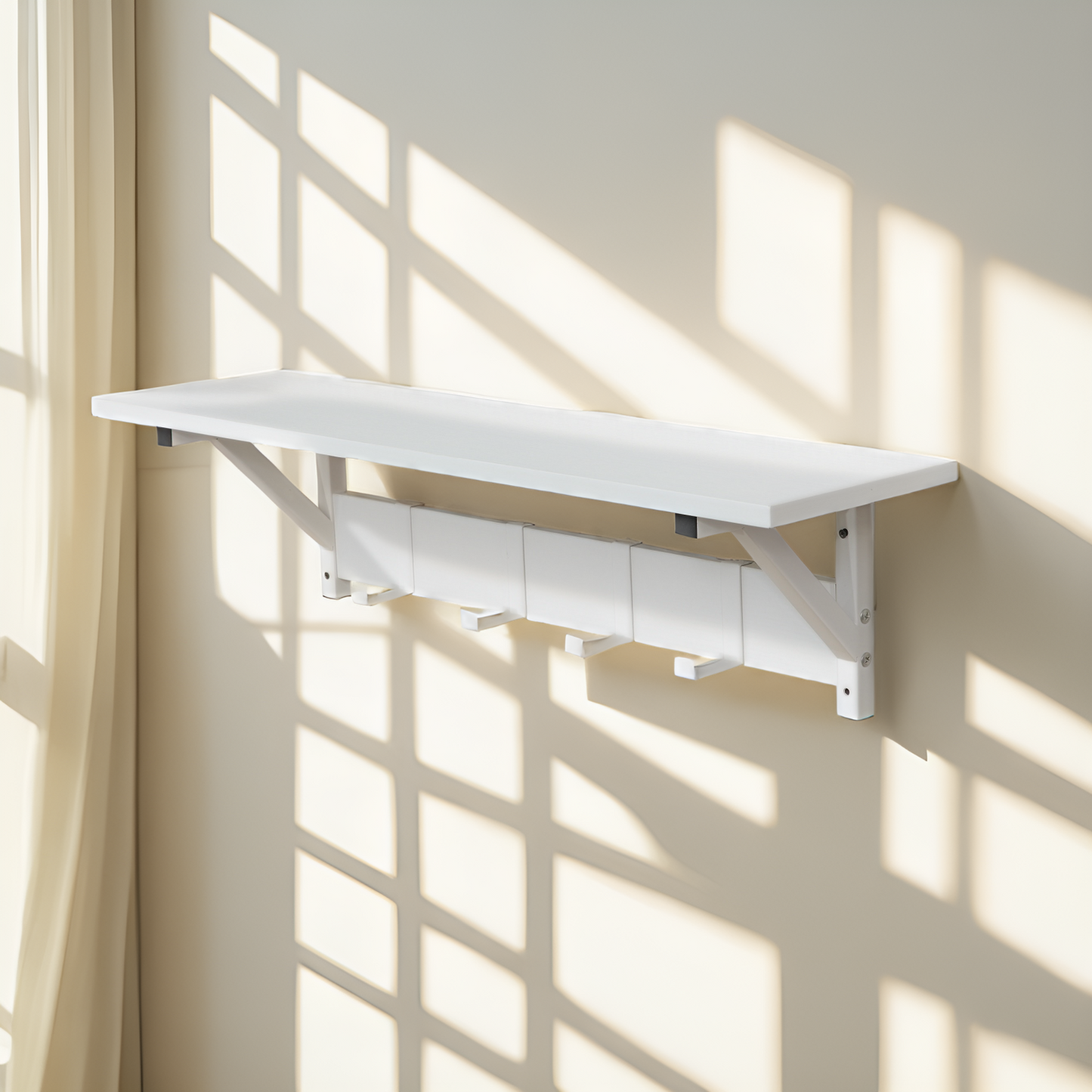 JJS Floating Shelf Coat Rack, White, Set of 1