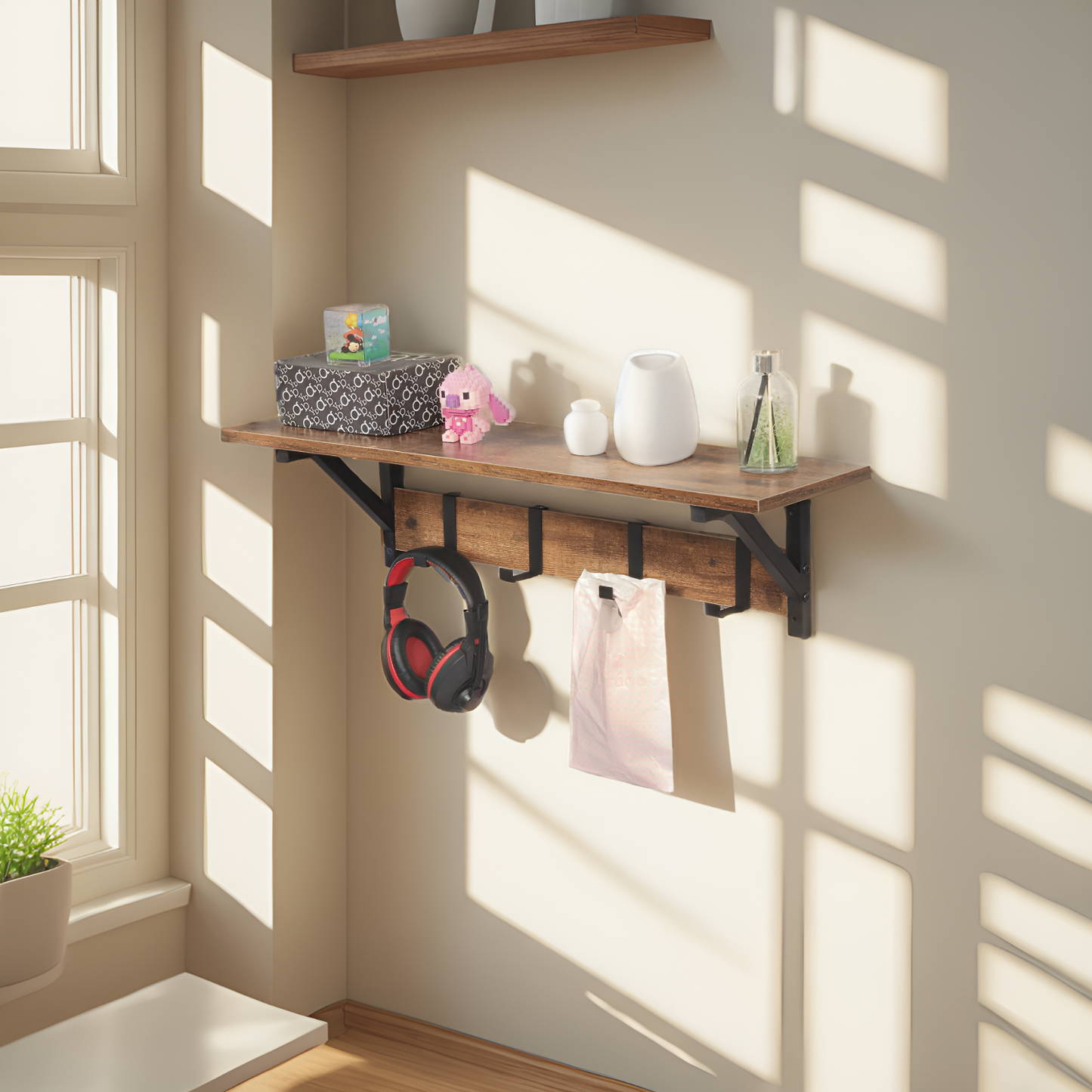 JJS Floating Shelf Coat Rack, White, Set of 1