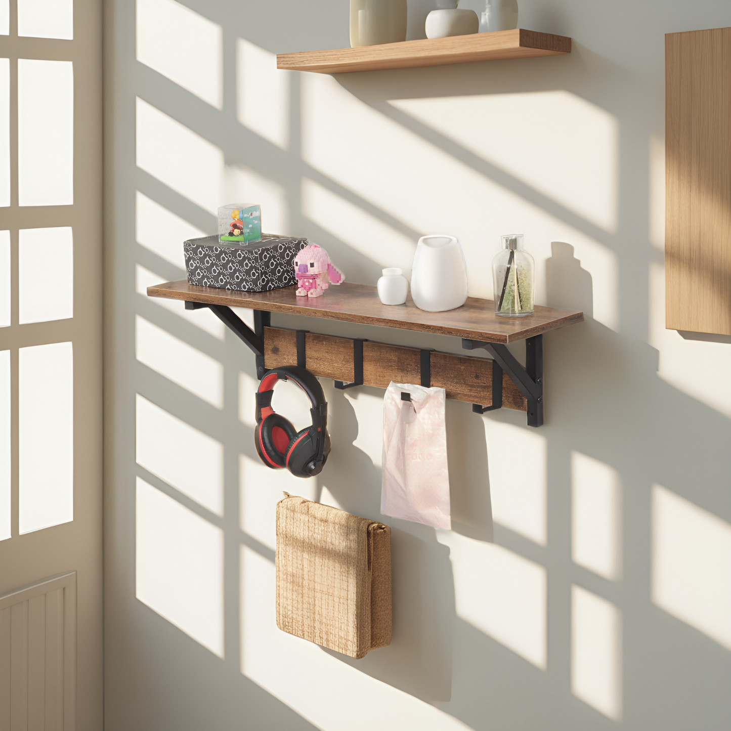 JJS Floating Shelf Coat Rack, White, Set of 1