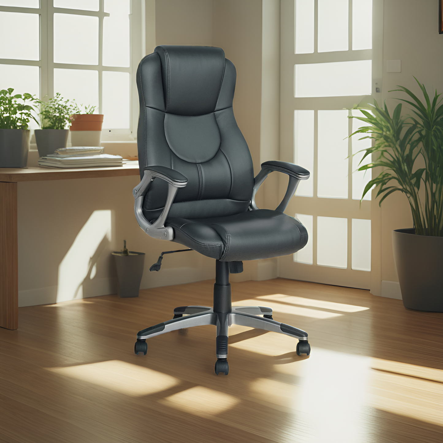 JJS High Back Swivel Executive Office Chair, Black