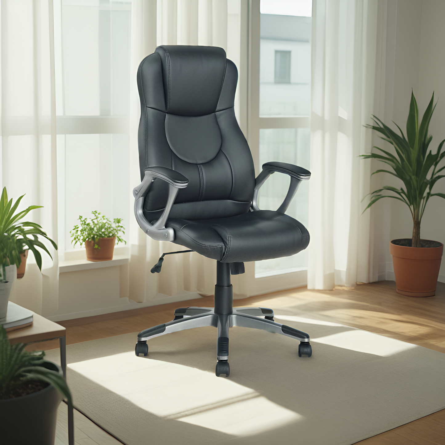 JJS High Back Swivel Executive Office Chair, Black
