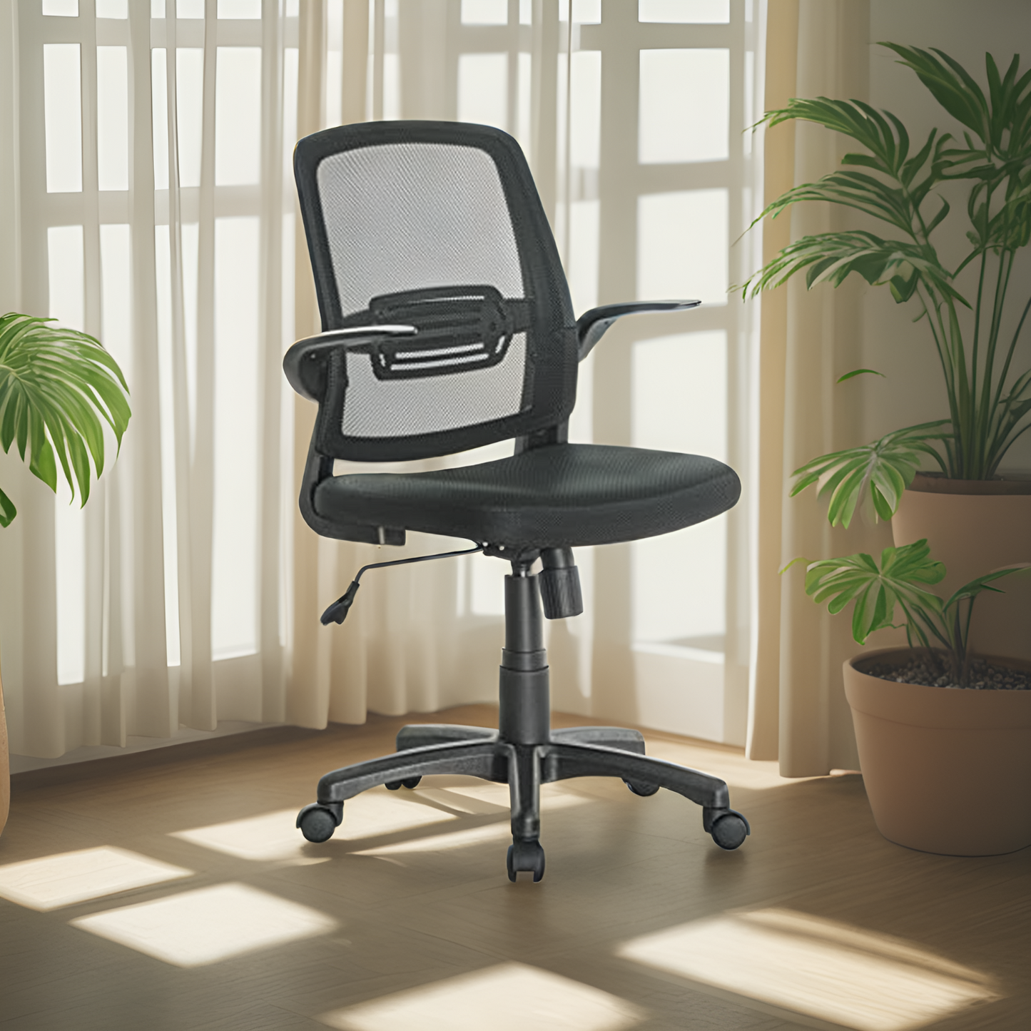 JJS Mid Back Mesh Lumbar Support Ergonomic Home Office Desk Chair, Modern Rolling Swivel Executive Chair Adjustable Padded Armrest, Black