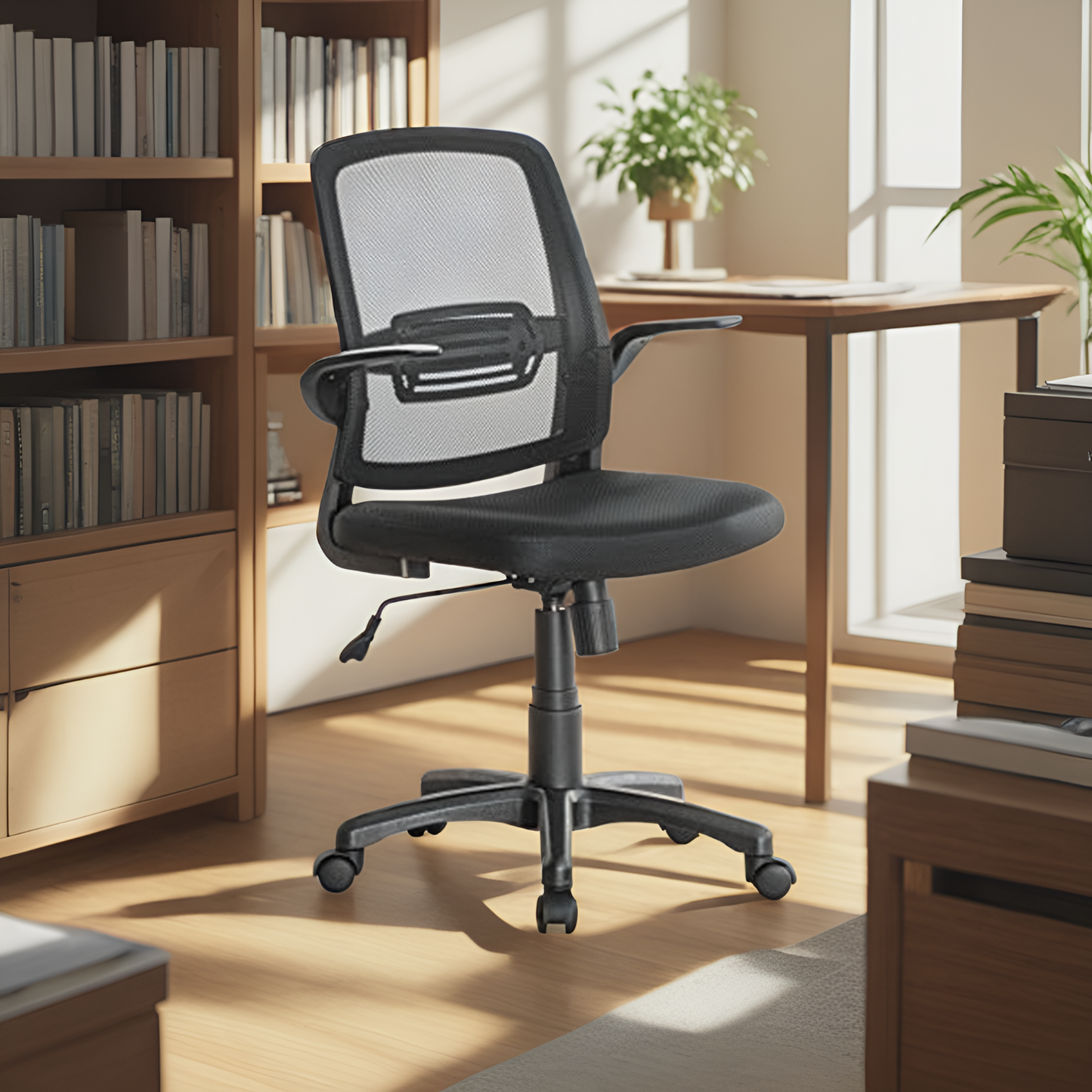 JJS Mid Back Mesh Lumbar Support Ergonomic Home Office Desk Chair, Modern Rolling Swivel Executive Chair Adjustable Padded Armrest, Black