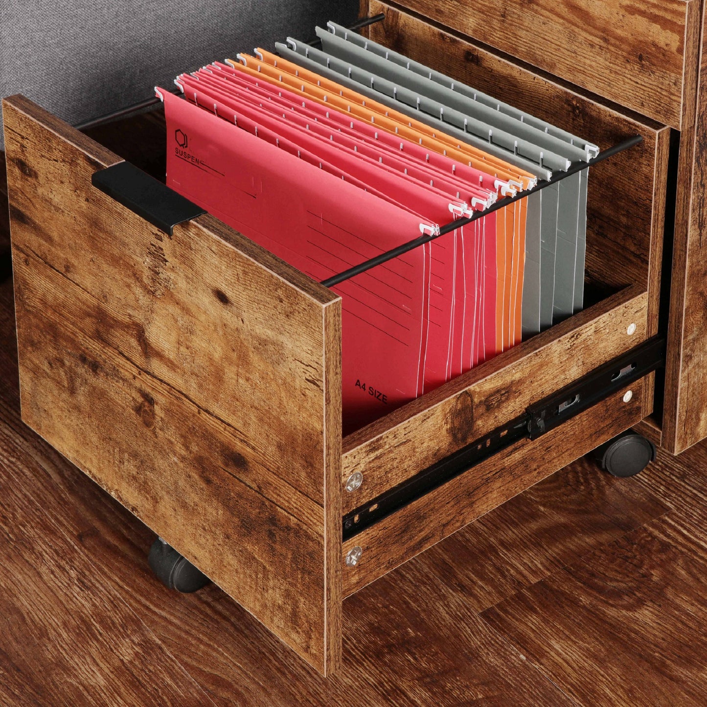 JJS 3 Drawer Rolling Wood File Cabinet with Locking Wheels