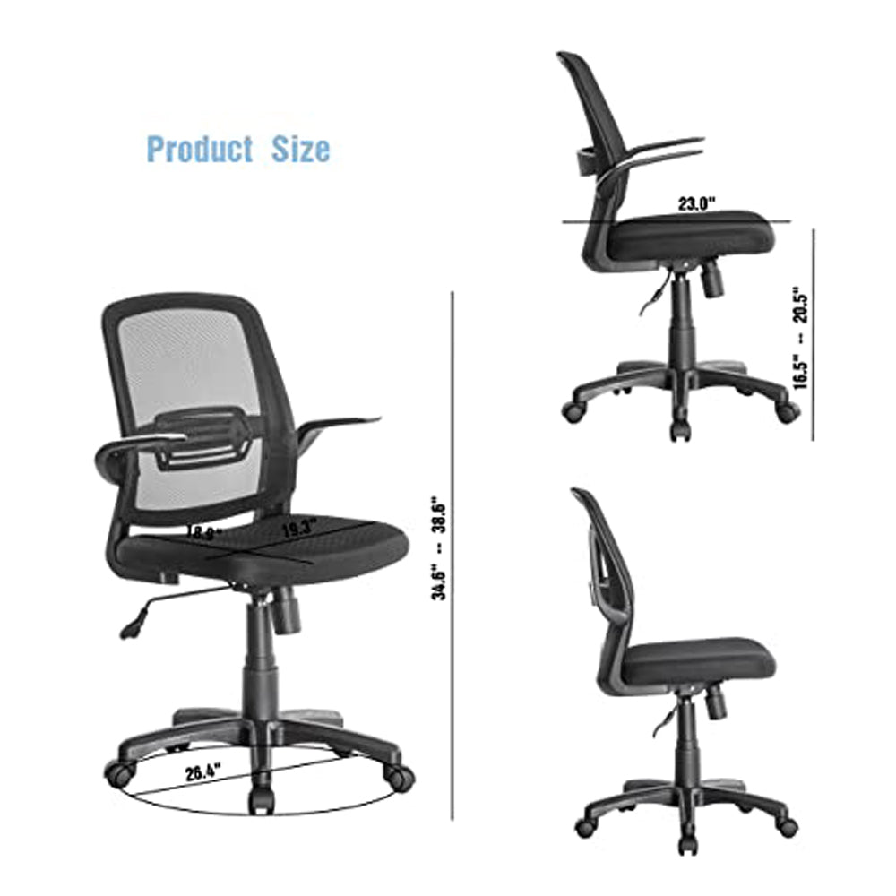 JJS Mid Back Mesh Lumbar Support Ergonomic Home Office Desk Chair, Modern Rolling Swivel Executive Chair Adjustable Padded Armrest, Black
