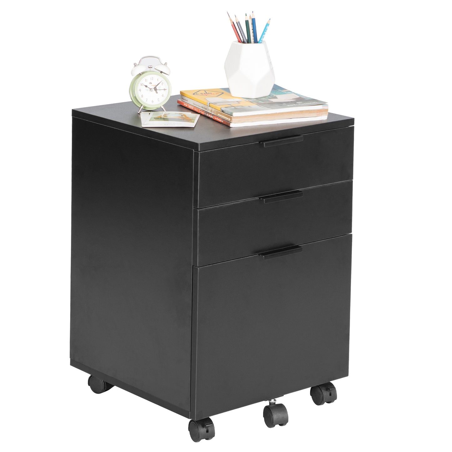 JJS 3 Drawer Rolling Wood File Cabinet with Locking Wheels, Home Office Portable Vertical Mobile Wooden Storage Filing Cabinet for Letter Size