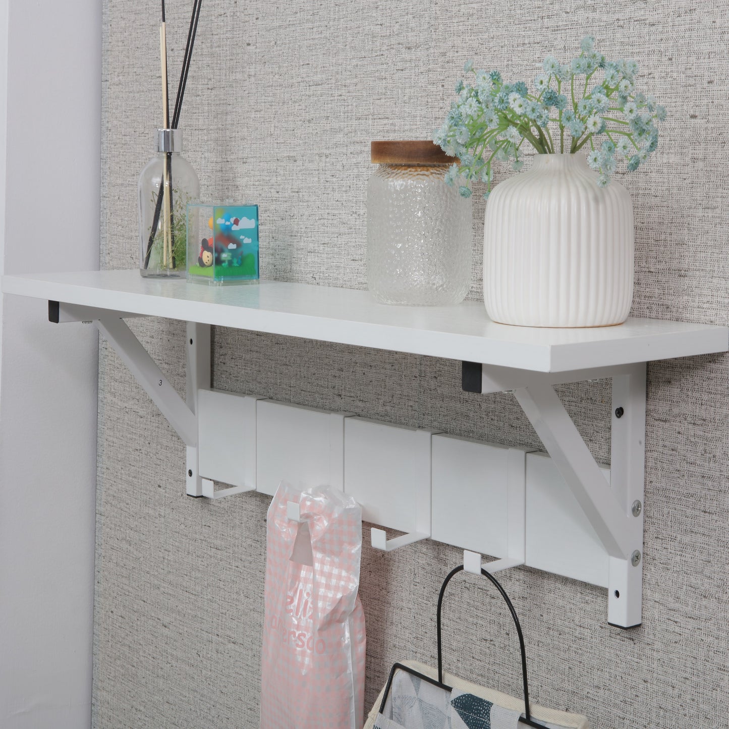 JJS Floating Shelf Coat Rack, White, Set of 1