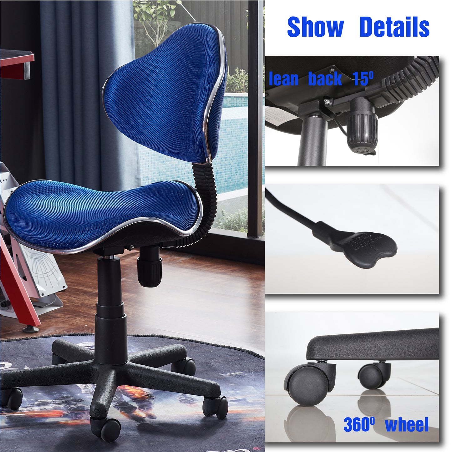 JJS Home Office Low Back Computer Executive Chair, Ergonomic Mesh Chair with Extra Large Base and Pads,