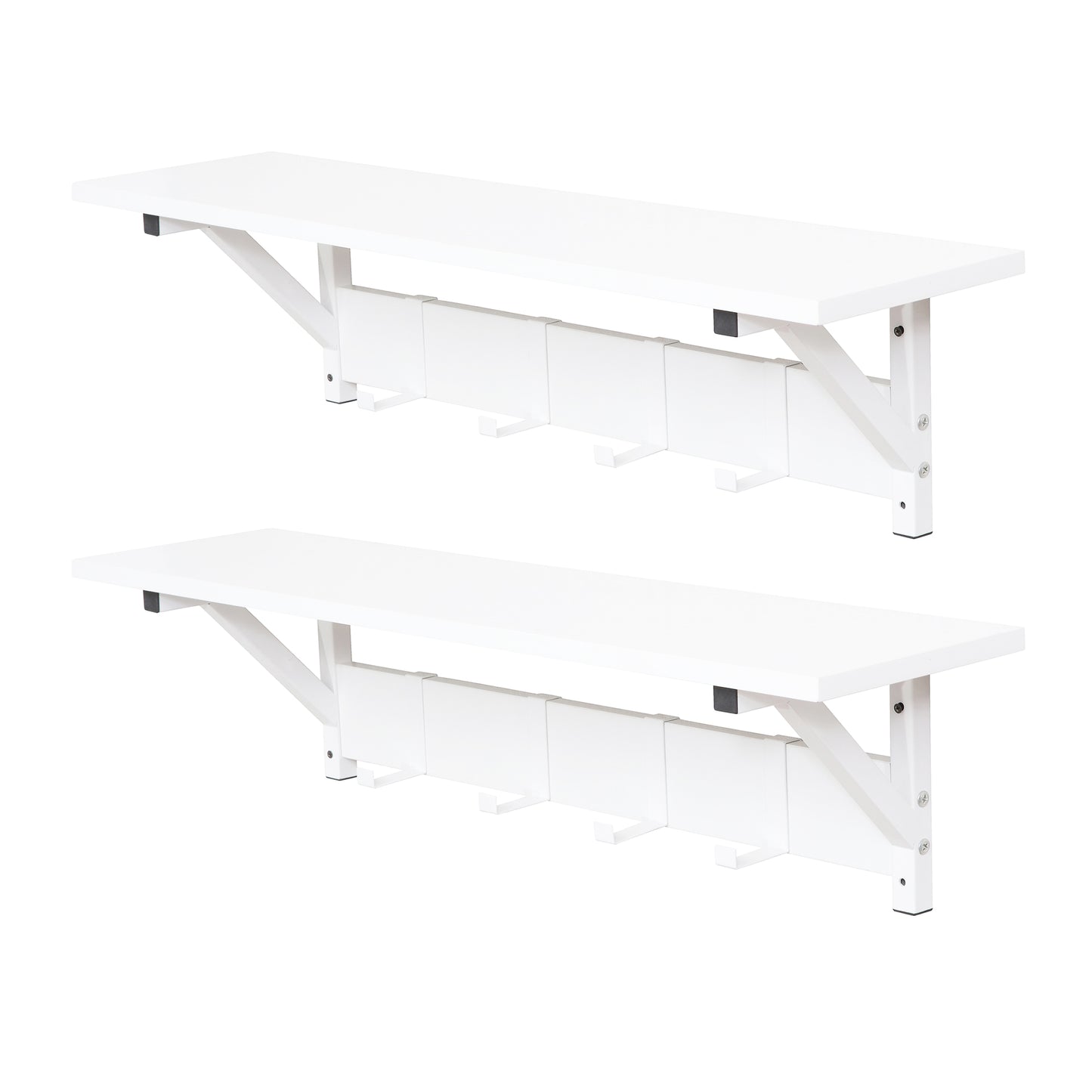 JJS Floating Shelf Coat Rack, White, Set of 1