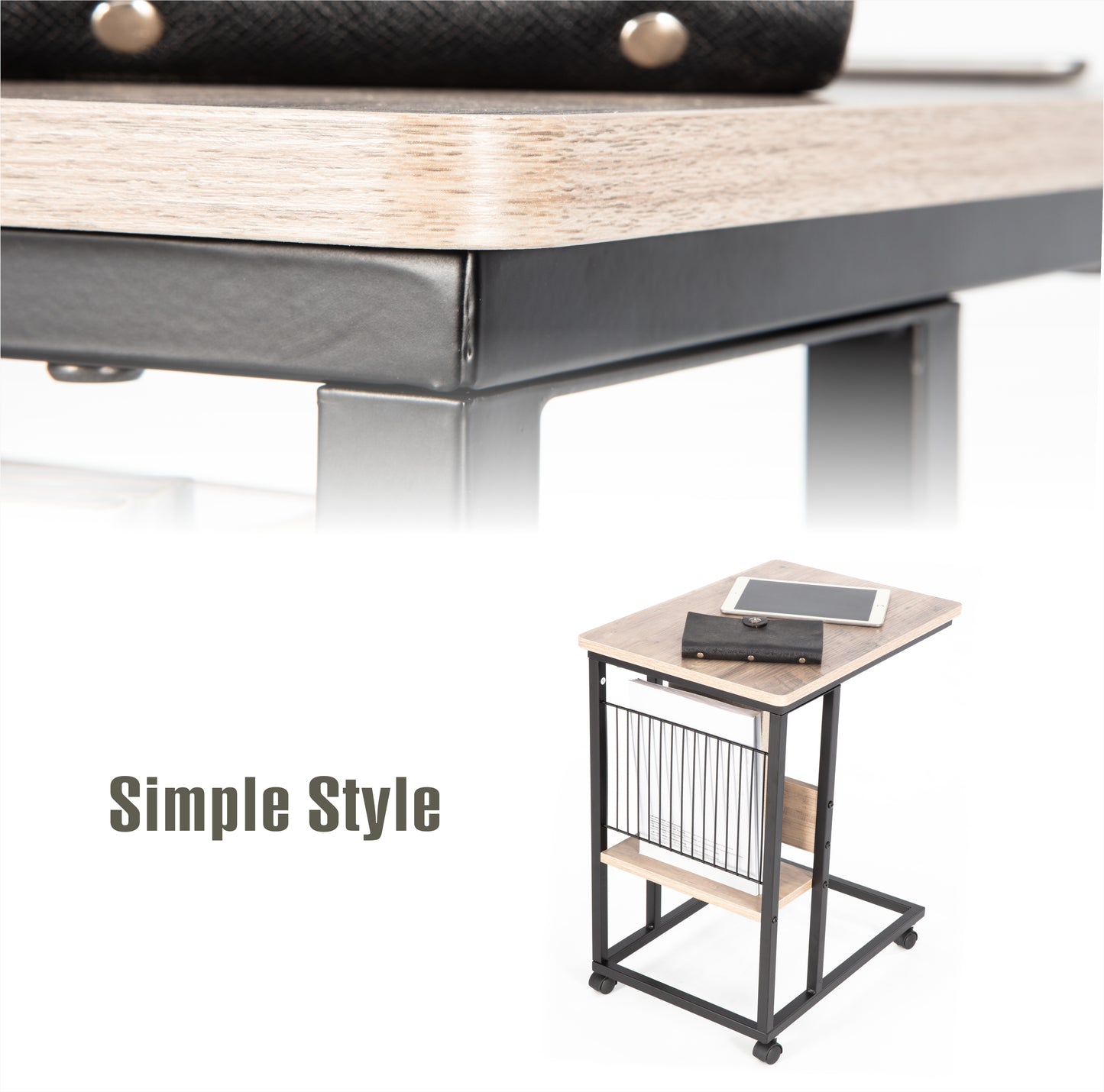 JJS Side End C Table with Magazine Holder for Sofa, Smoky Grey