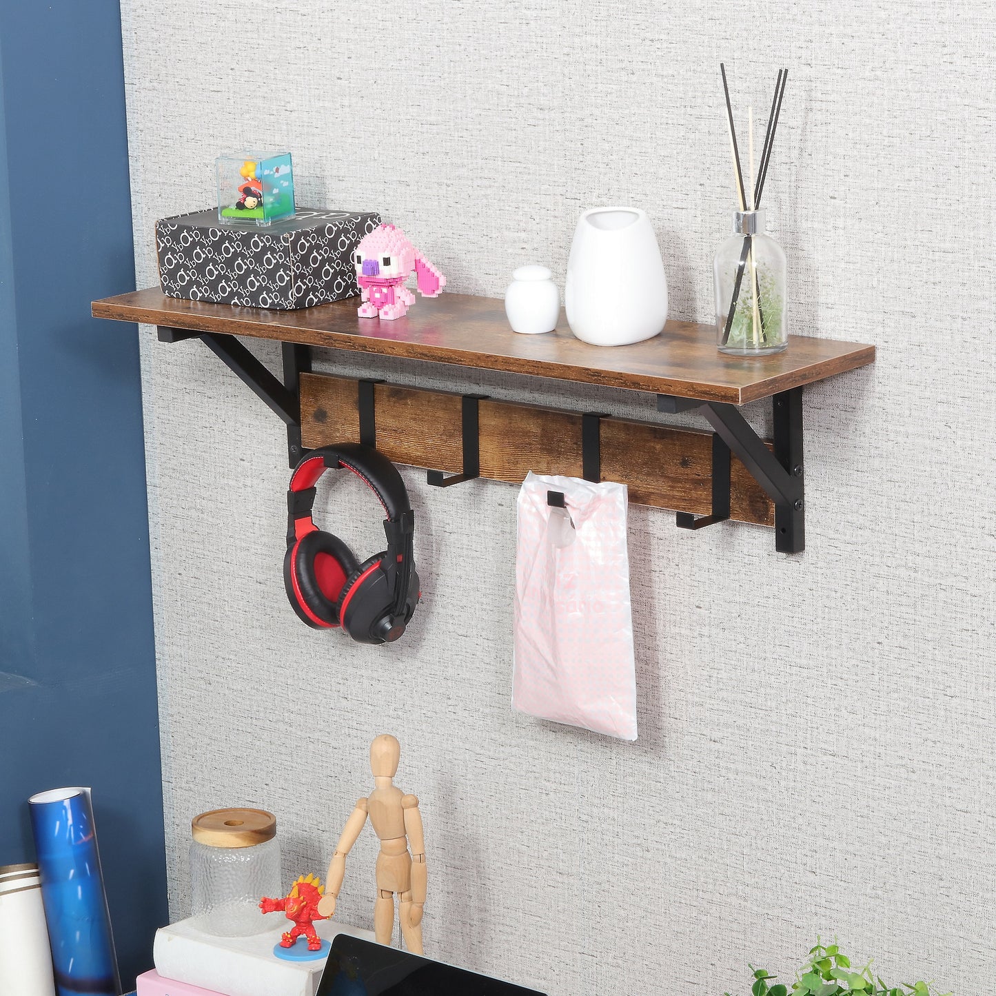 JJS Floating Shelf Coat Rack, White, Set of 1
