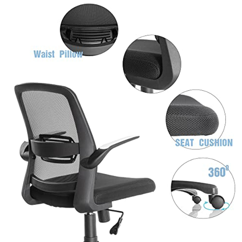 JJS Mid Back Mesh Lumbar Support Ergonomic Home Office Desk Chair, Modern Rolling Swivel Executive Chair Adjustable Padded Armrest, Black