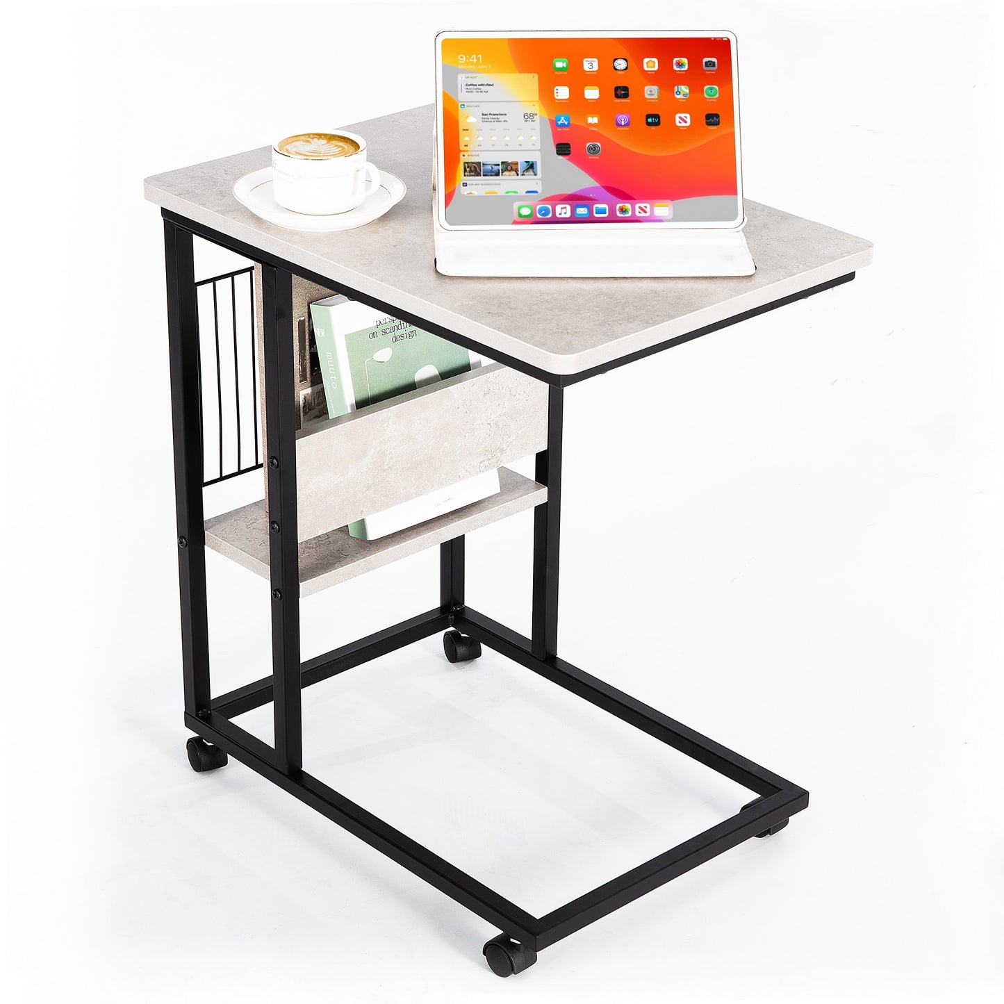 JJS Side End C Table with Magazine Holder for Sofa, Smoky Grey