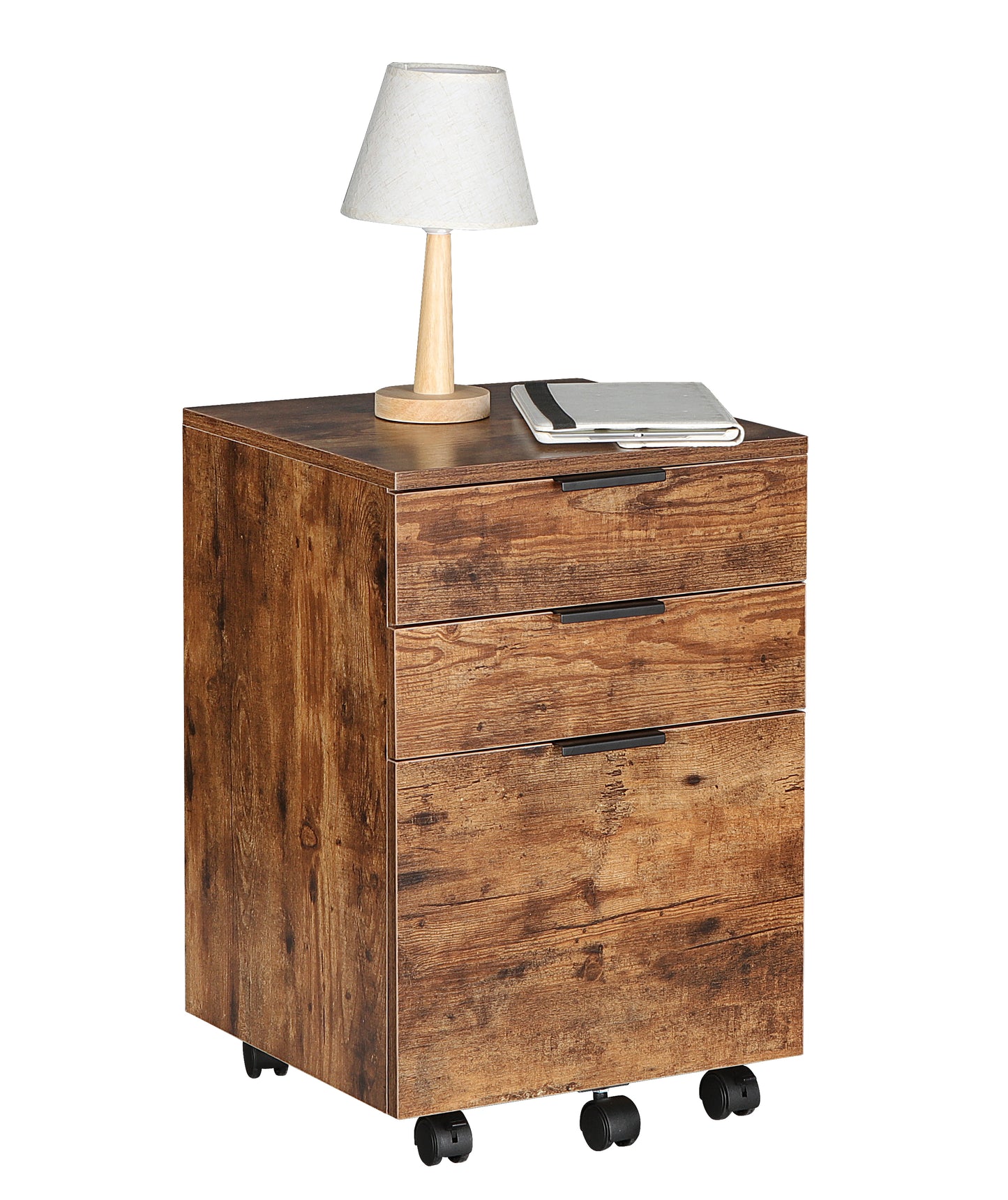 JJS 3 Drawer Rolling Wood File Cabinet with Locking Wheels