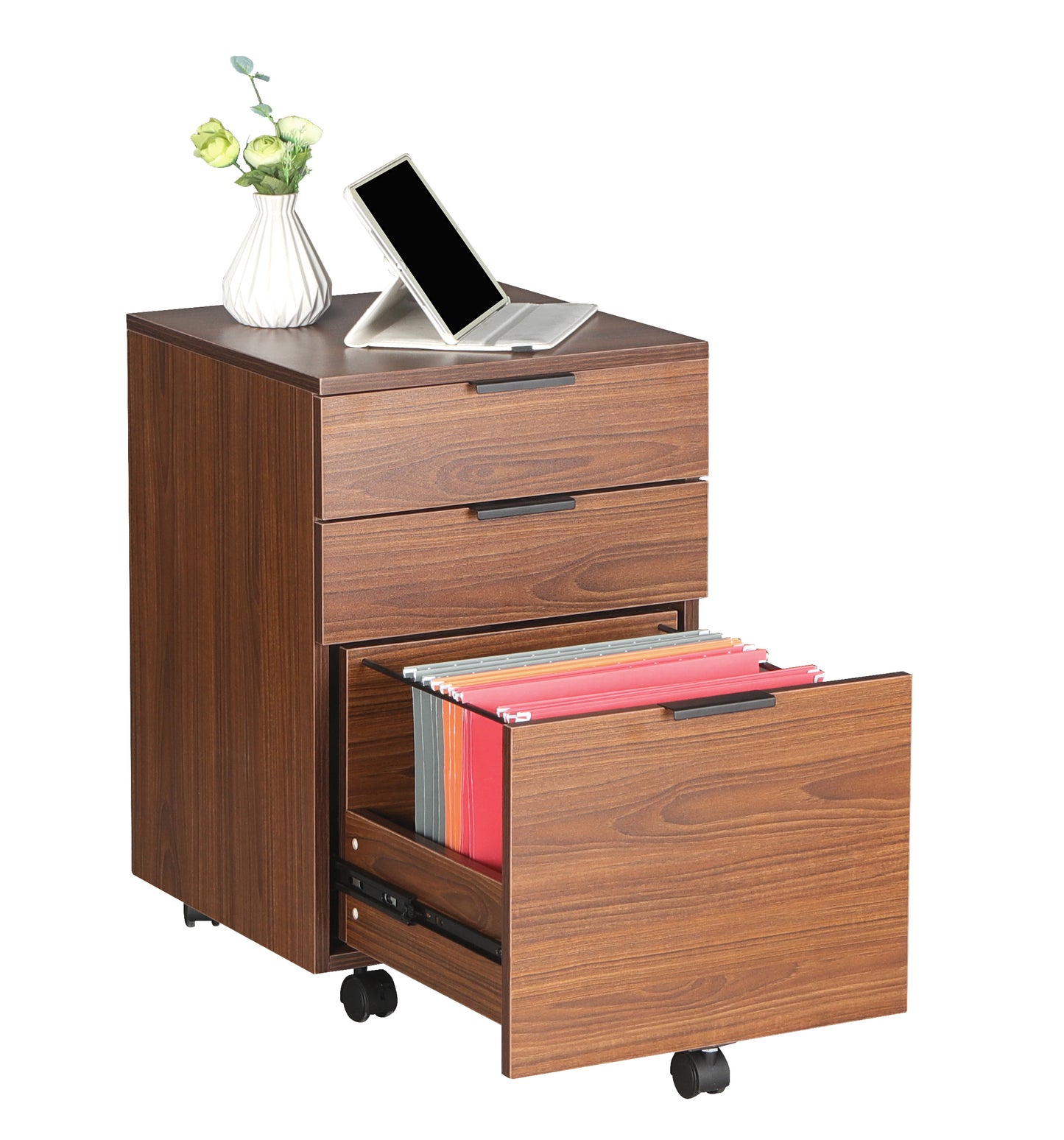 JJS 3 Drawer Rolling Wood File Cabinet with Locking Wheels