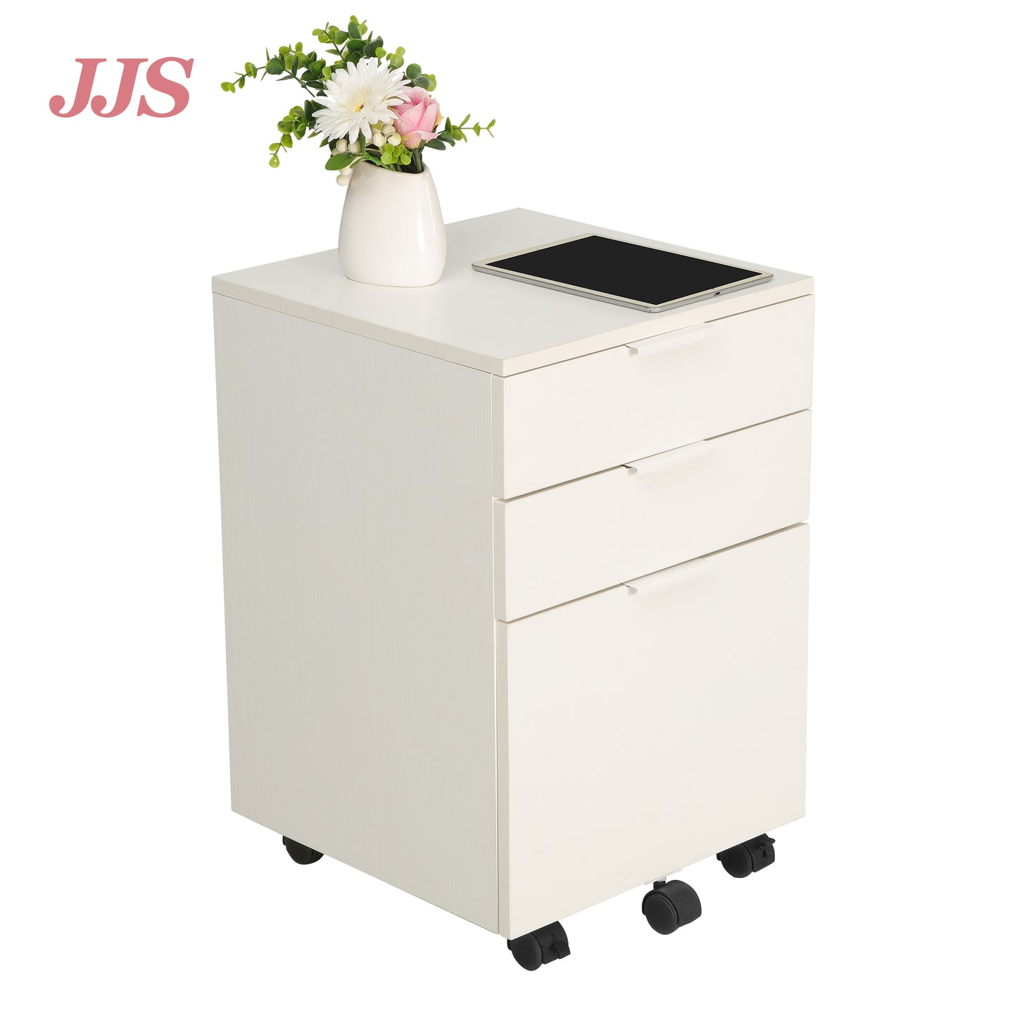JJS 3 Drawer Rolling Wood File Cabinet with Locking Wheels