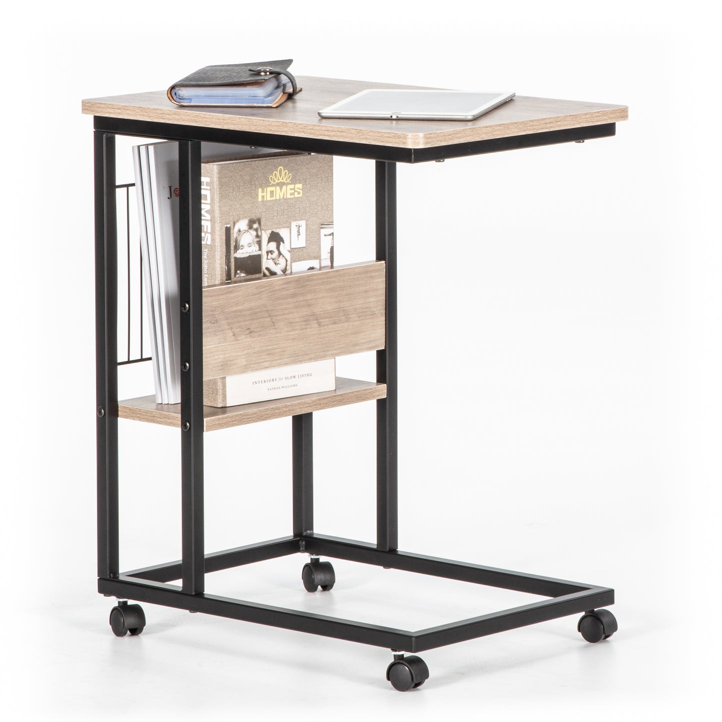 JJS Side End C Table with Magazine Holder for Sofa, Smoky Grey