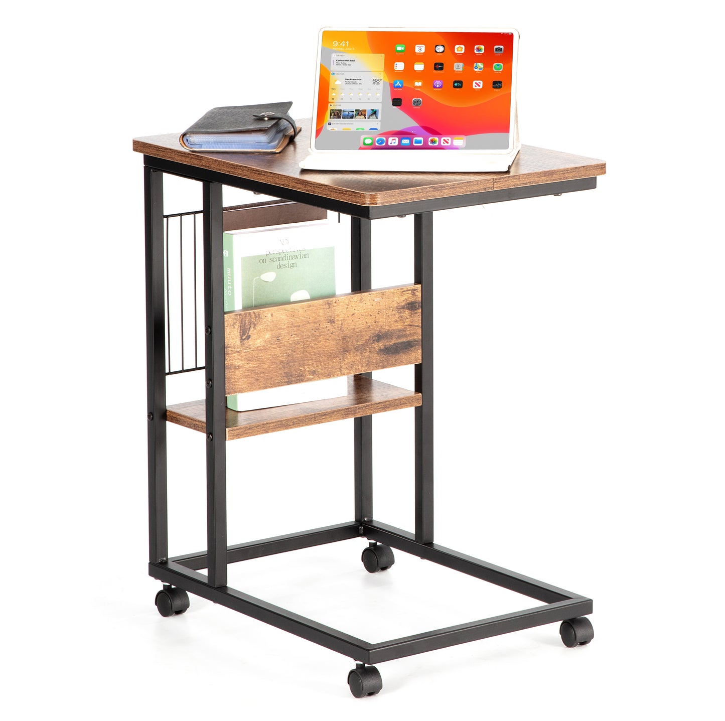 JJS Side End C Table with Magazine Holder for Sofa, Smoky Grey