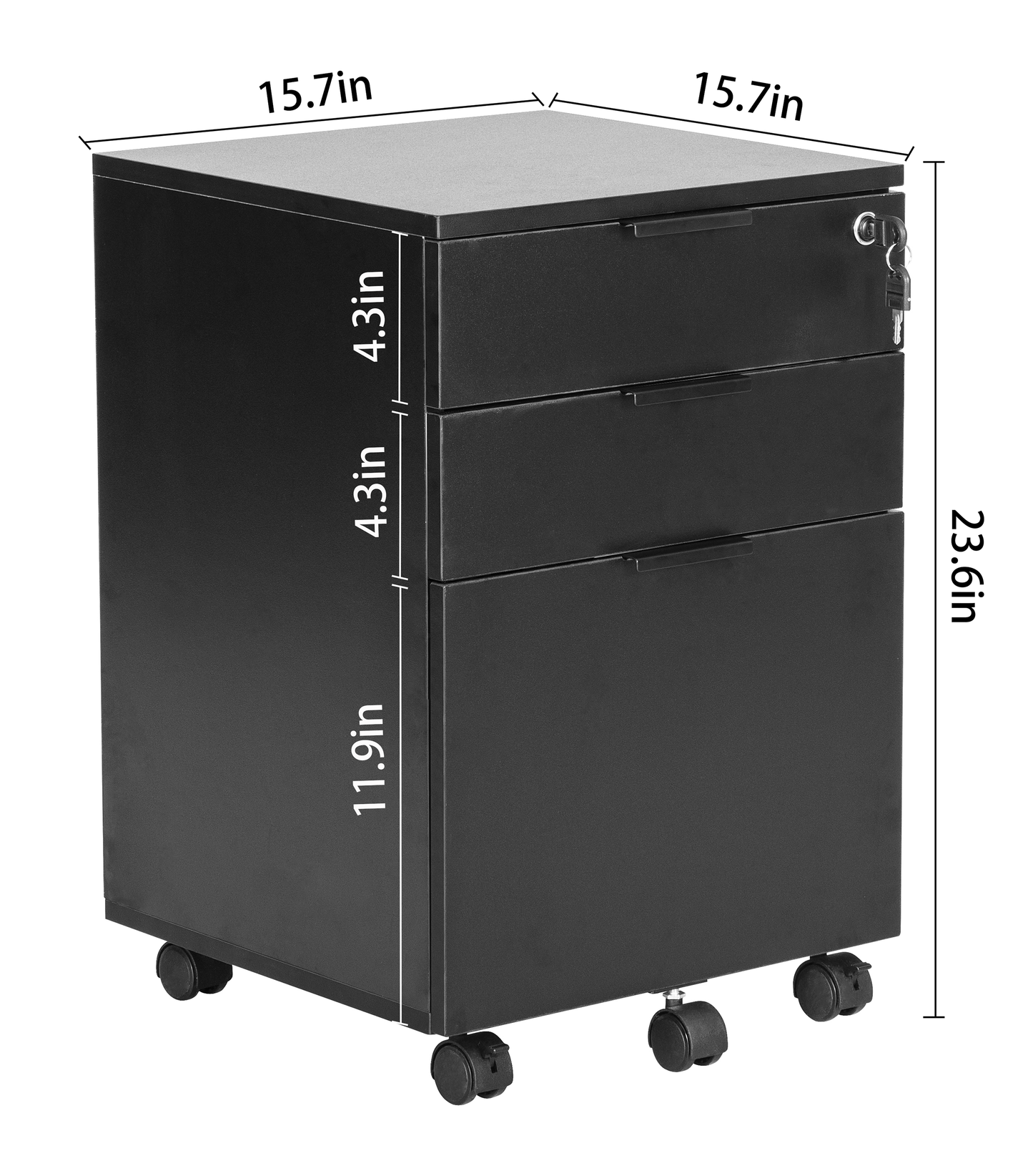 JJS 3 Drawer Rolling Wood File Cabinet with Locking Wheels
