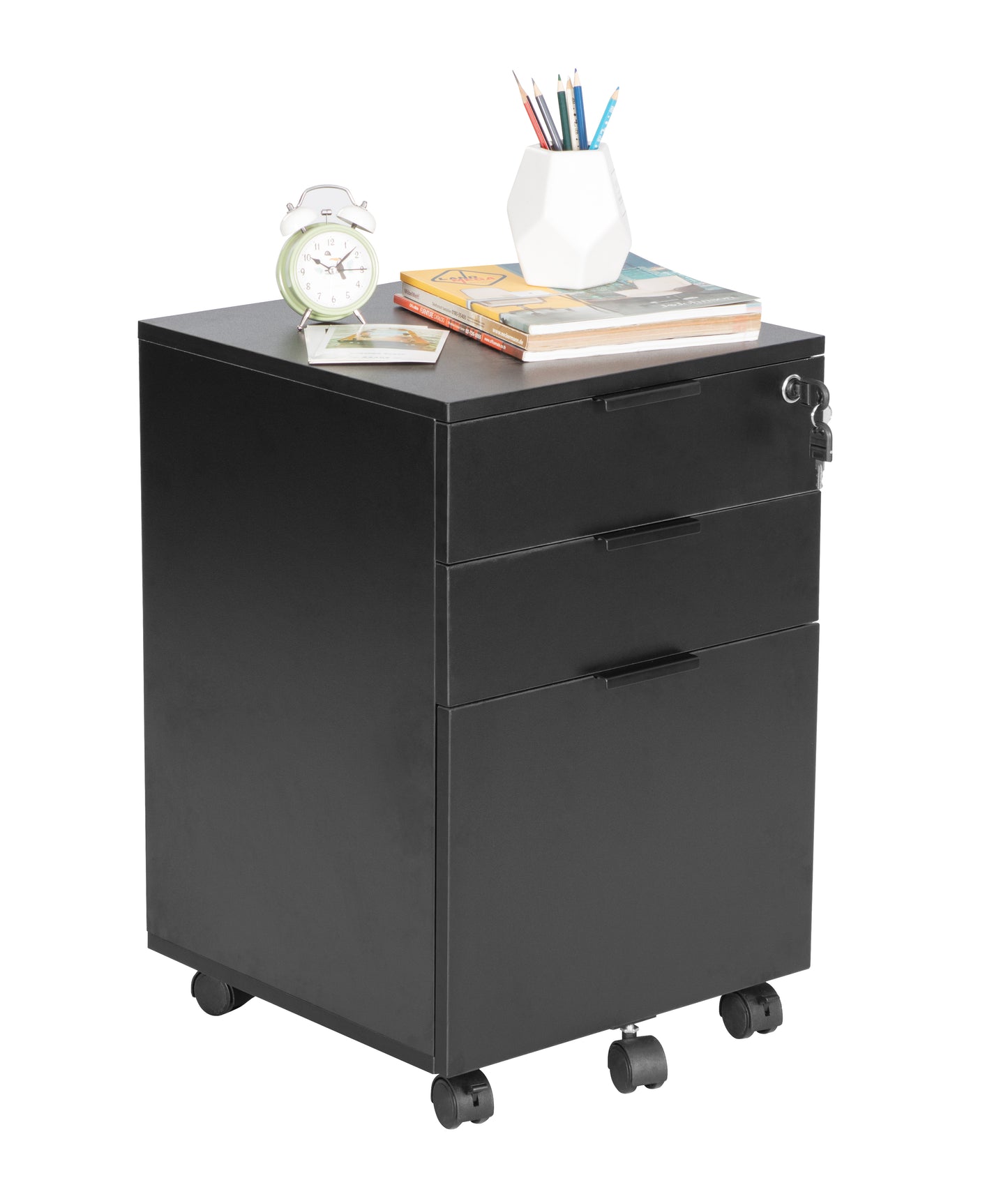JJS 3 Drawer Rolling Wood File Cabinet with Locking Wheels