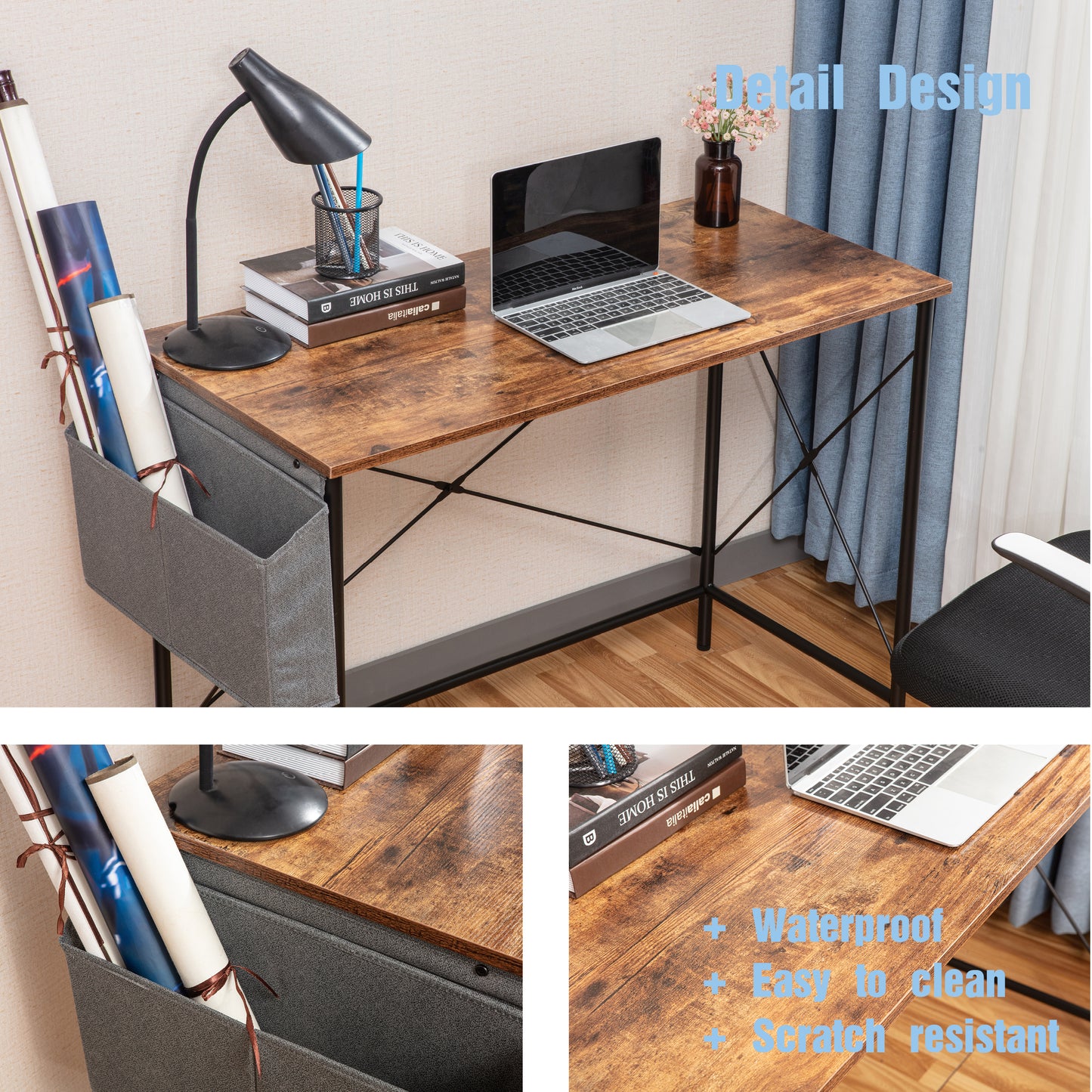 JJS Computer Desk, Modern Home Office Simple Minimal Writing Desk Laptop Table, Brown…