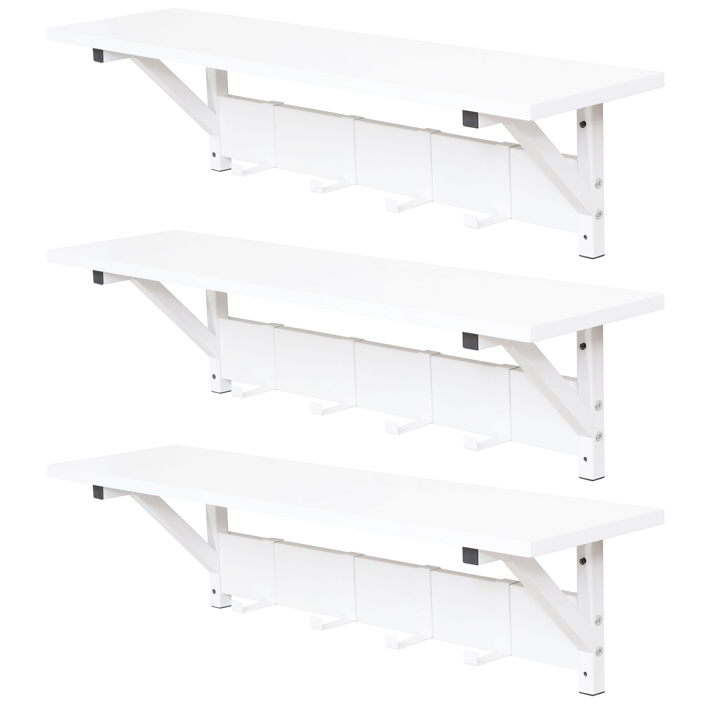 JJS Floating Shelf Coat Rack, White, Set of 1