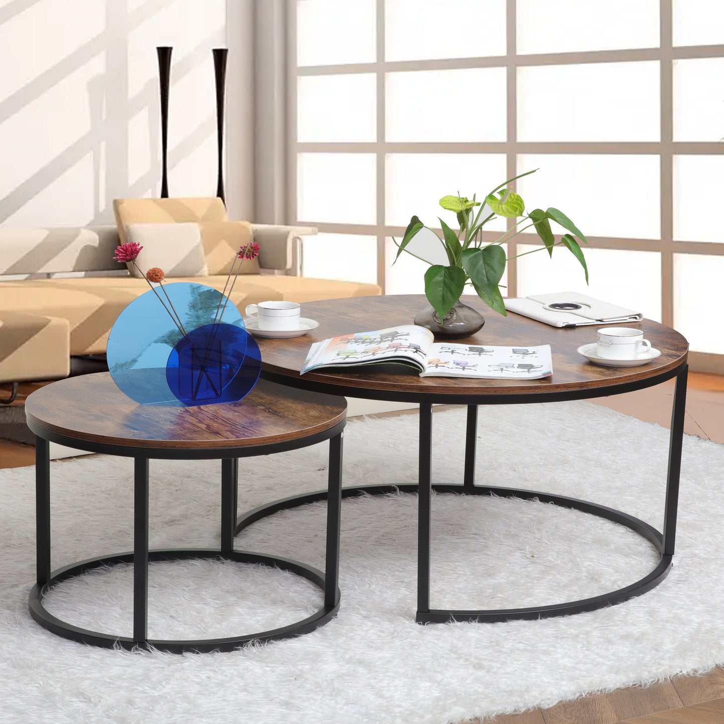 JJS Modern Round Nesting Coffee Table Set of 2