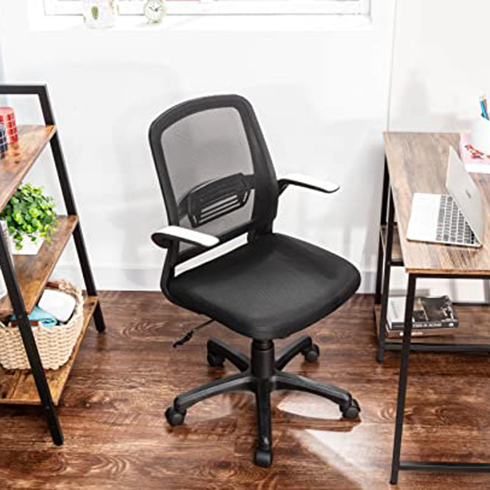 JJS Mid Back Mesh Lumbar Support Ergonomic Home Office Desk Chair, Modern Rolling Swivel Executive Chair Adjustable Padded Armrest, Black
