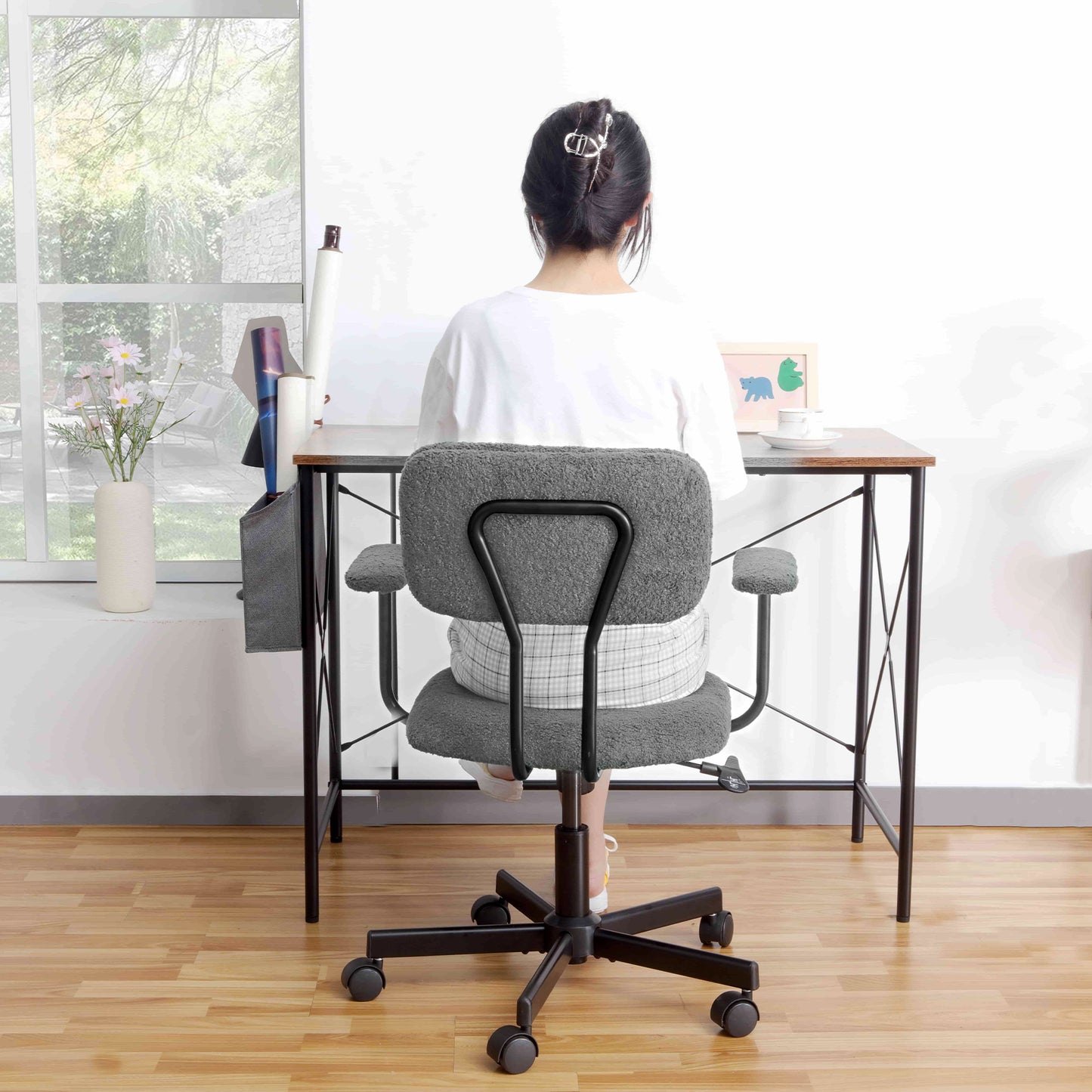 JJS Low Back Velvet Office Computer Chair with Armrest, Blue