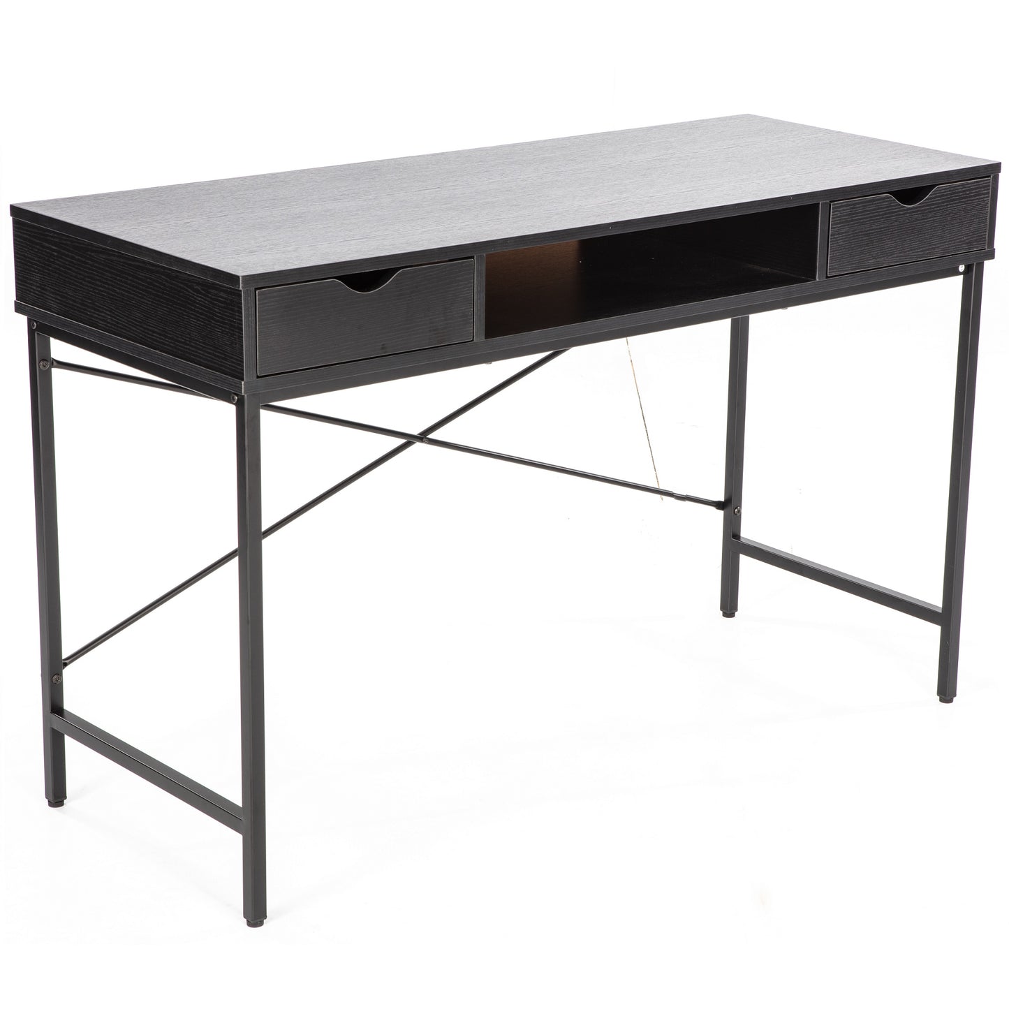 JJS 48' Writing Desk with Drawers, Contemporary Home Office Large Computer Laptop Workstation with Storage, Black