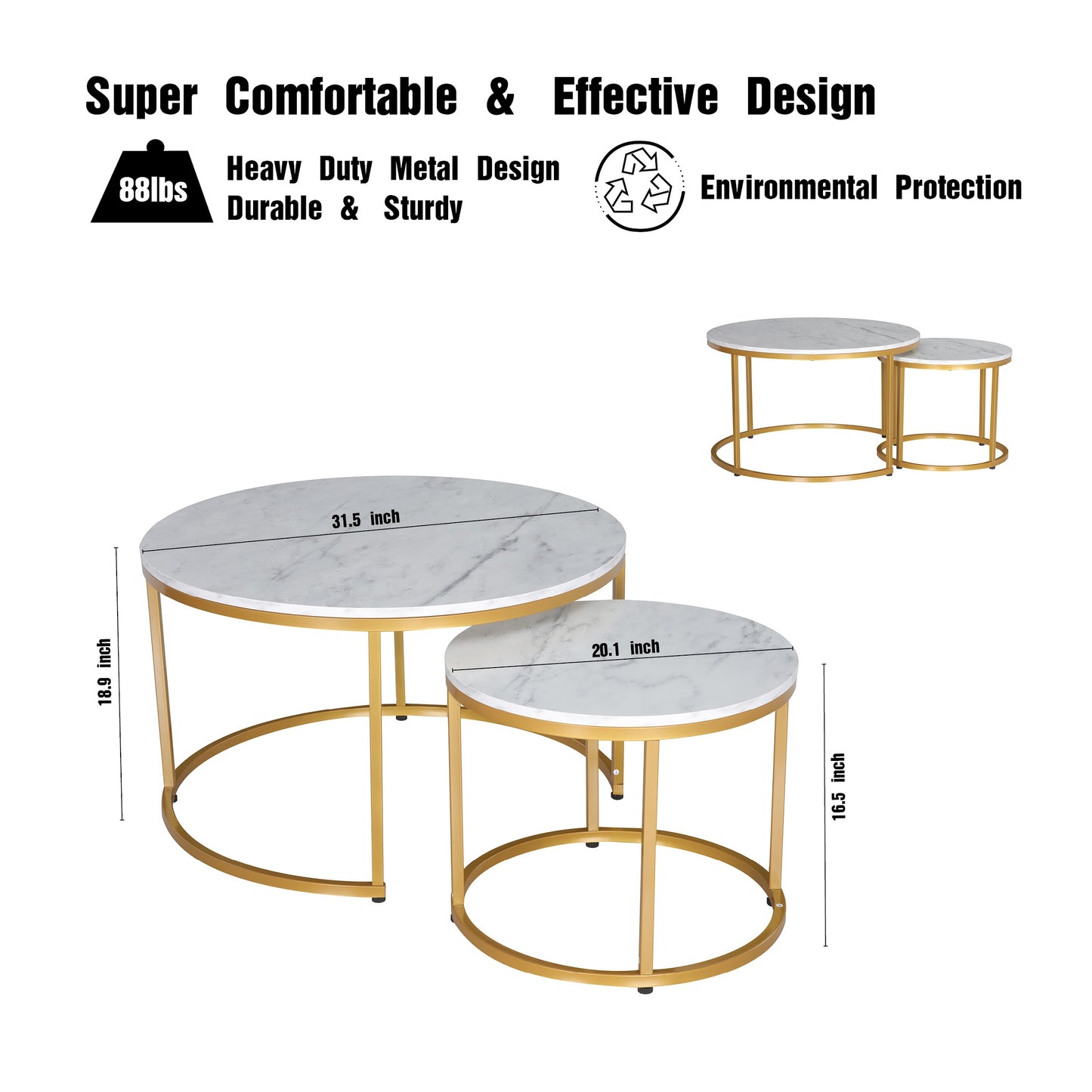 JJS Modern Round Nesting Coffee Table Set of 2