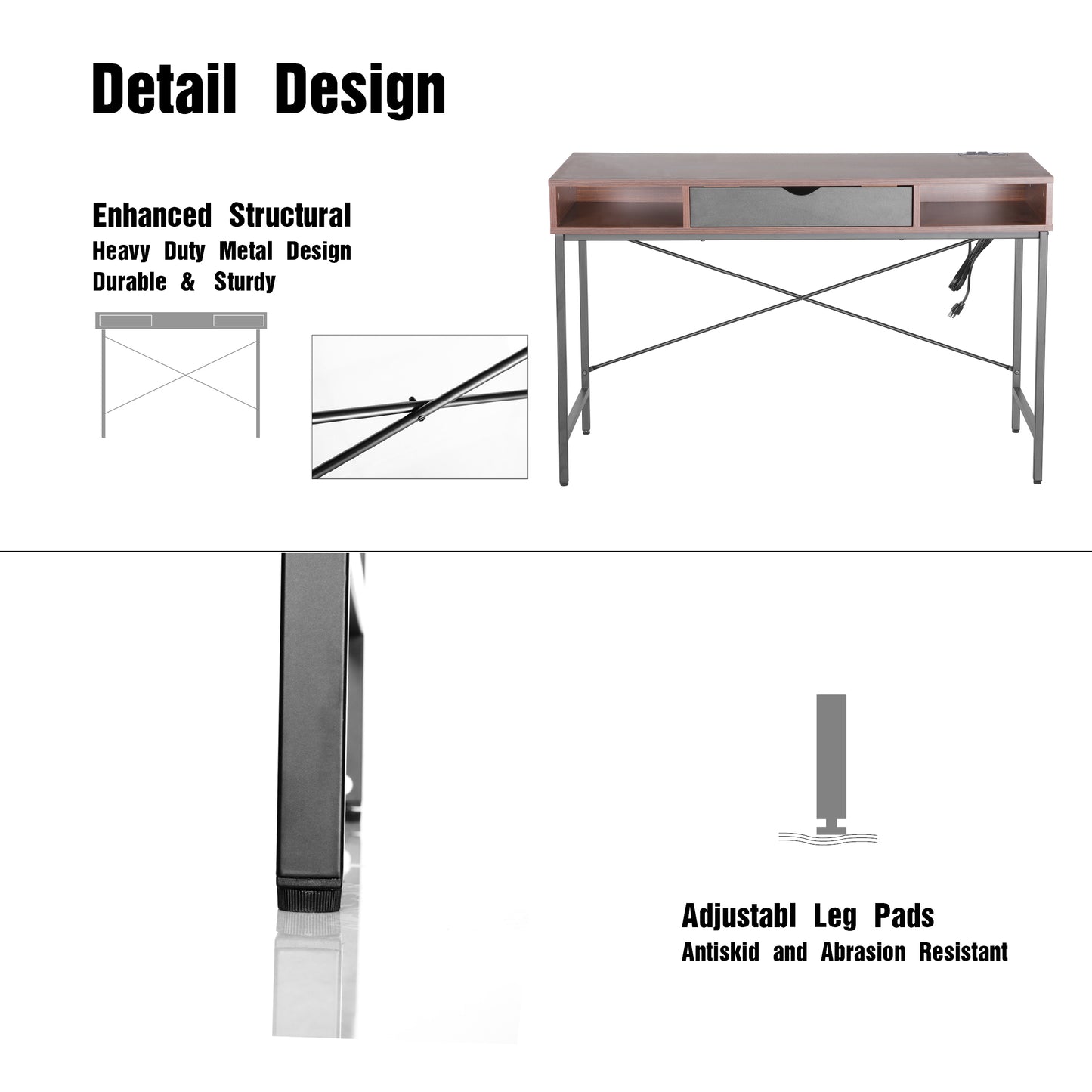 JJS 48' Writing Desk with Power Outlet