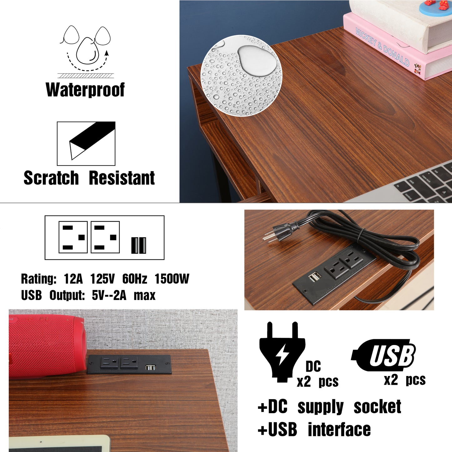JJS 48' Writing Desk with Power Outlet
