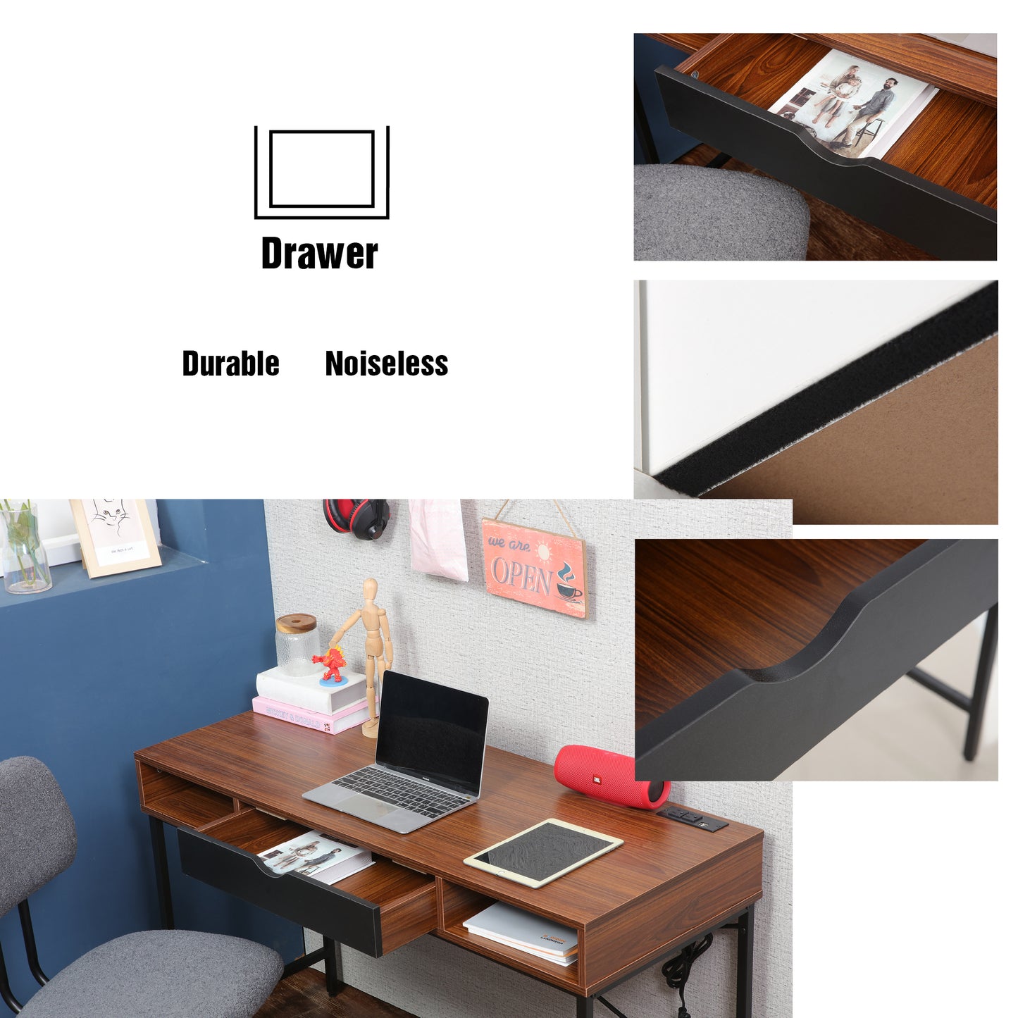 JJS 48' Writing Desk with Power Outlet