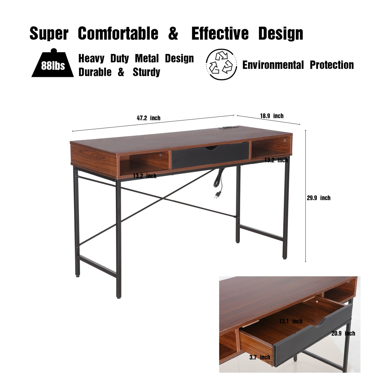 JJS 48' Writing Desk with Power Outlet