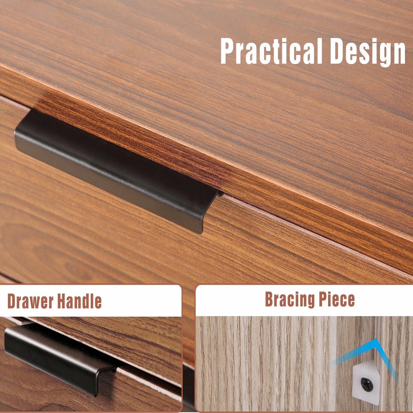 JJS 3 Drawer Rolling Wood File Cabinet with Locking Wheels