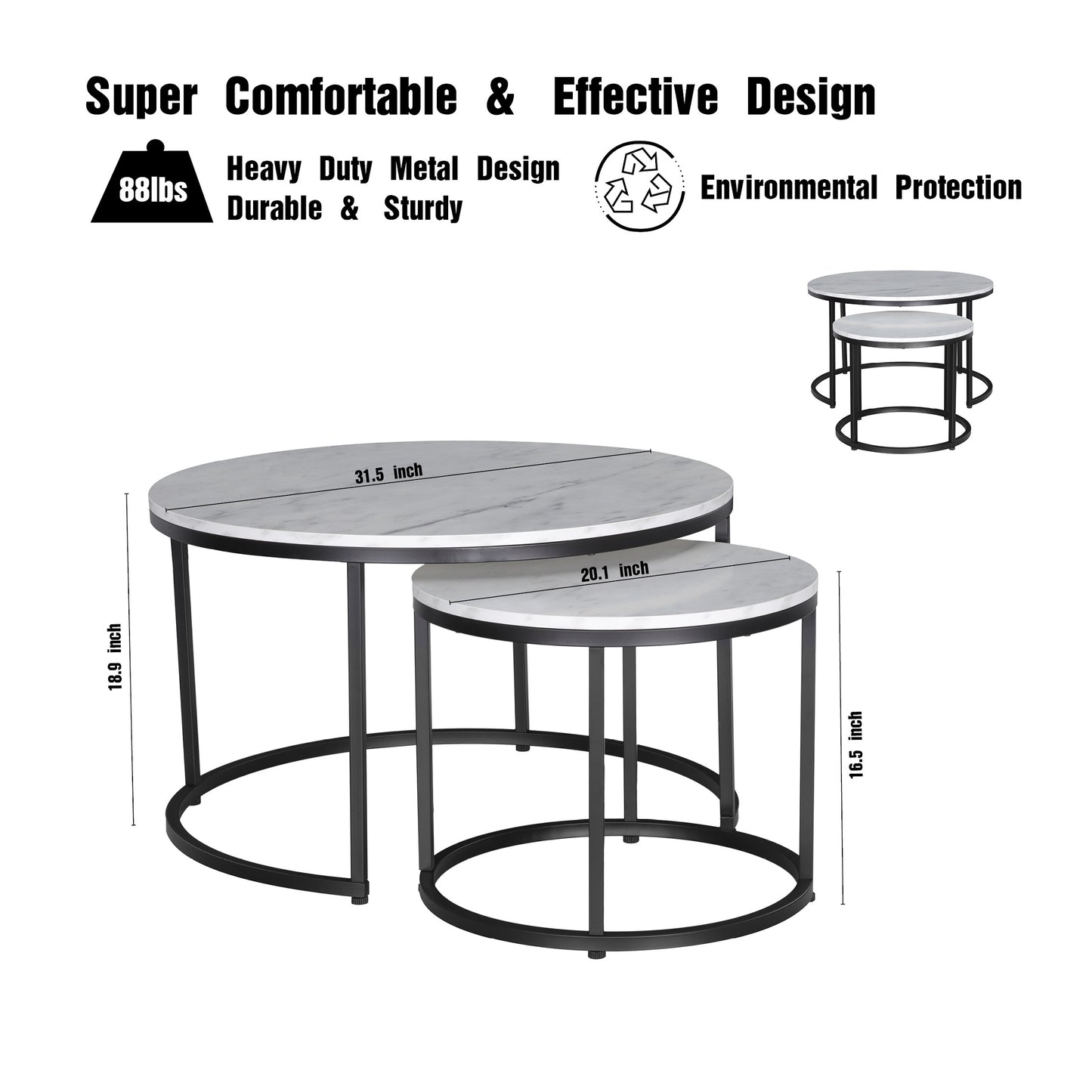 JJS Modern Round Nesting Coffee Table Set of 2