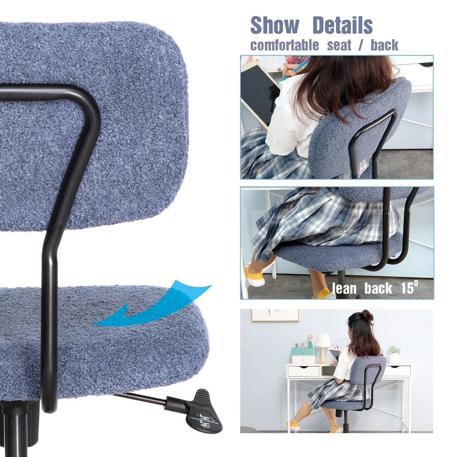 JJS Low Back Velvet Office Computer Chair with Armrest, Blue