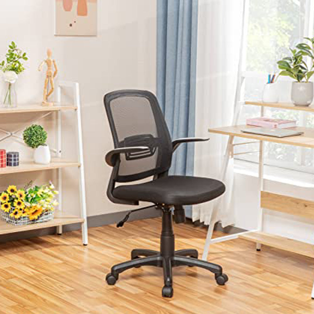 JJS Mid Back Mesh Lumbar Support Ergonomic Home Office Desk Chair, Modern Rolling Swivel Executive Chair Adjustable Padded Armrest, Black