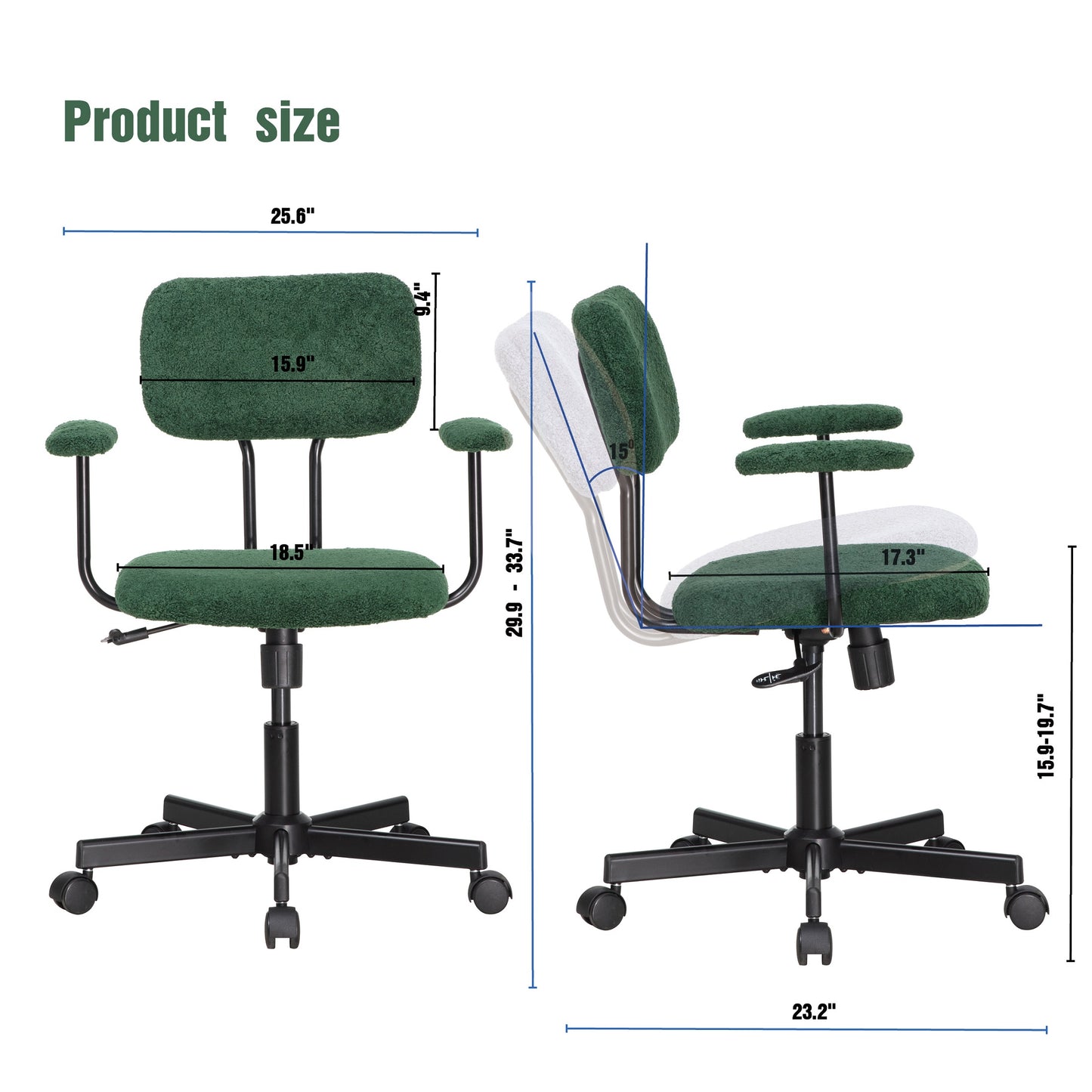 JJS Low Back Velvet Office Computer Chair with Armrest, Blue