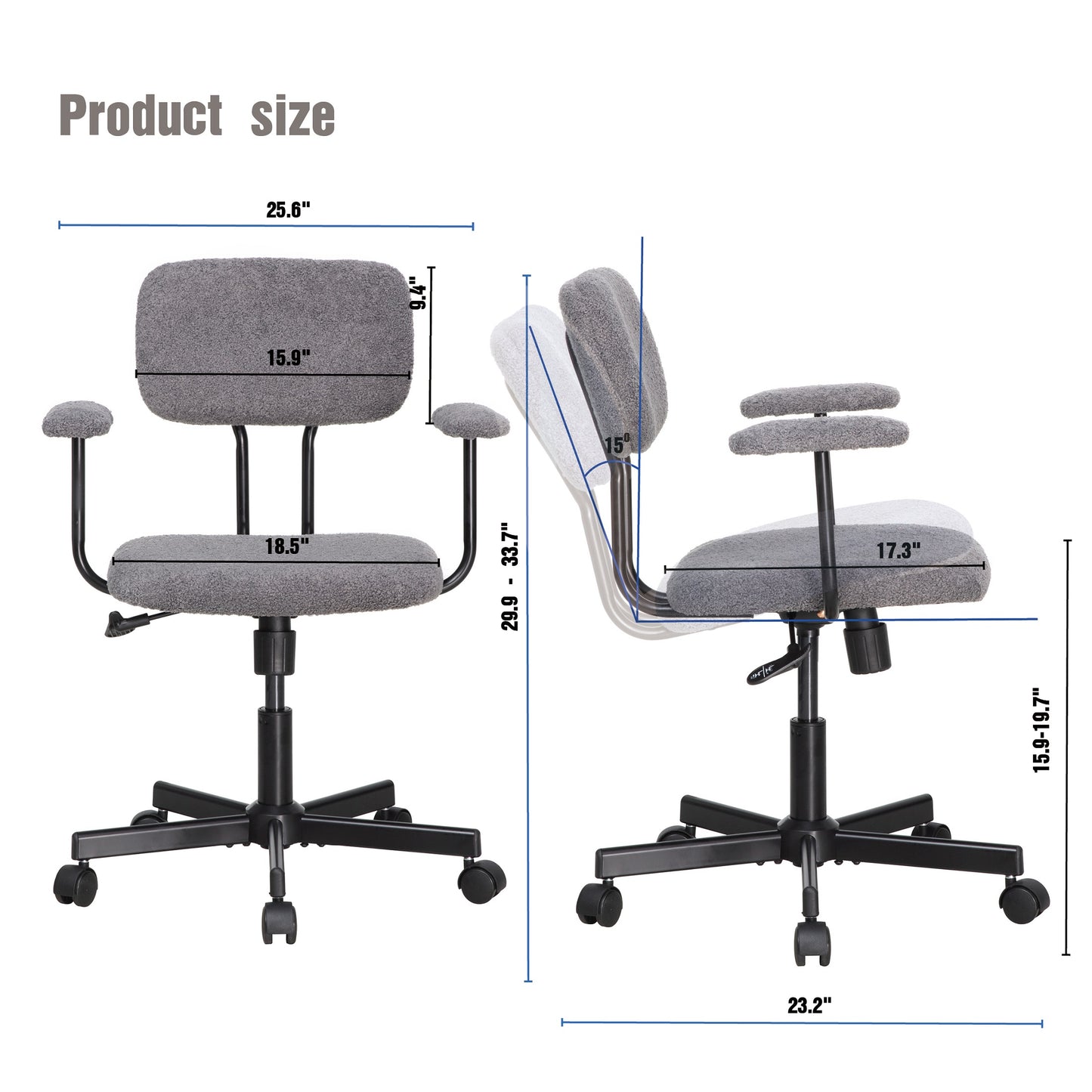 JJS Low Back Velvet Office Computer Chair with Armrest, Blue