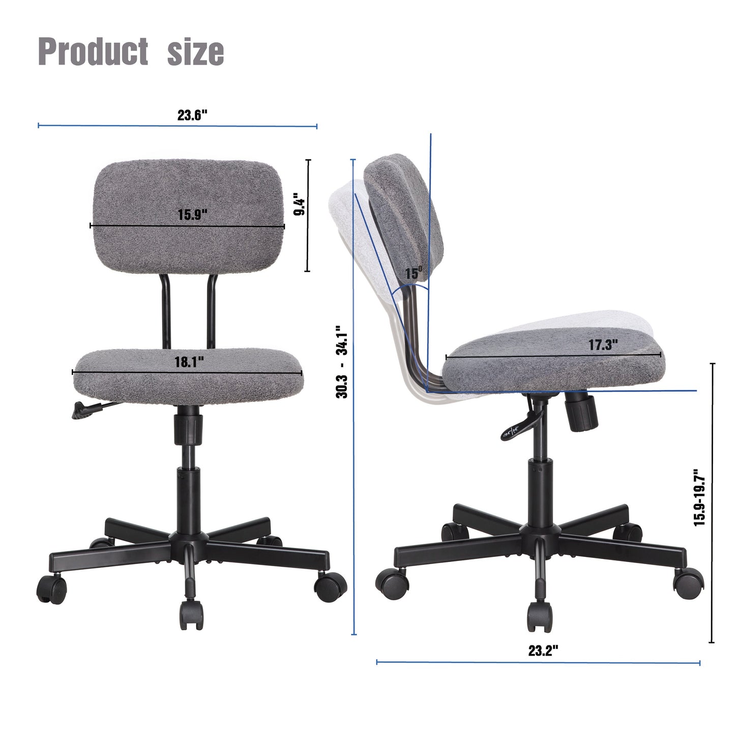 JJS Low Back Velvet Office Computer Chair with Armrest, Blue