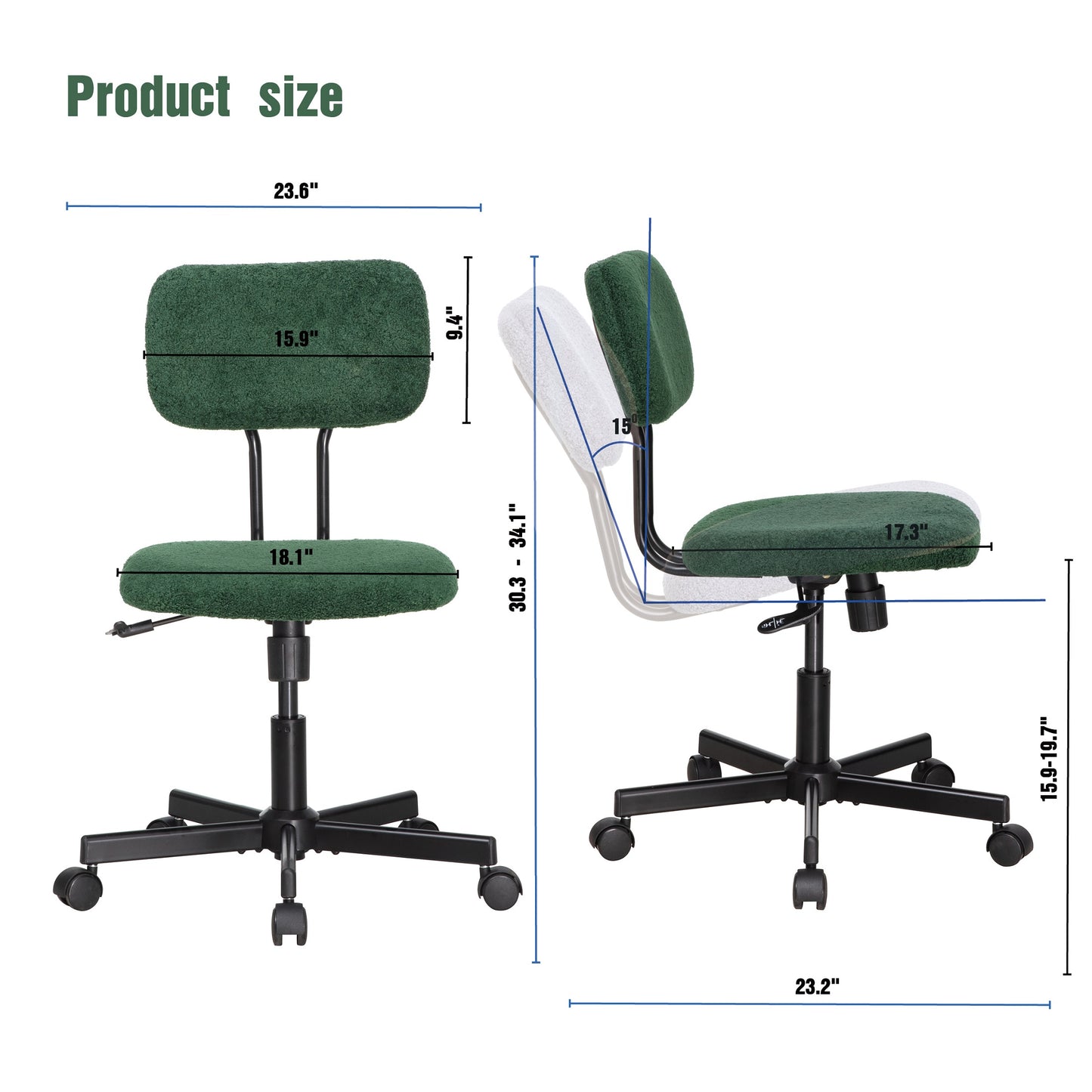 JJS Low Back Velvet Office Computer Chair with Armrest, Blue