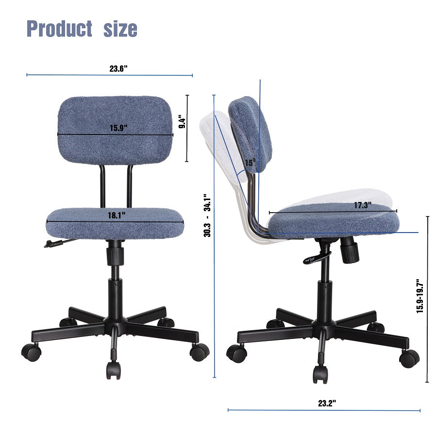 JJS Low Back Velvet Office Computer Chair with Armrest, Blue