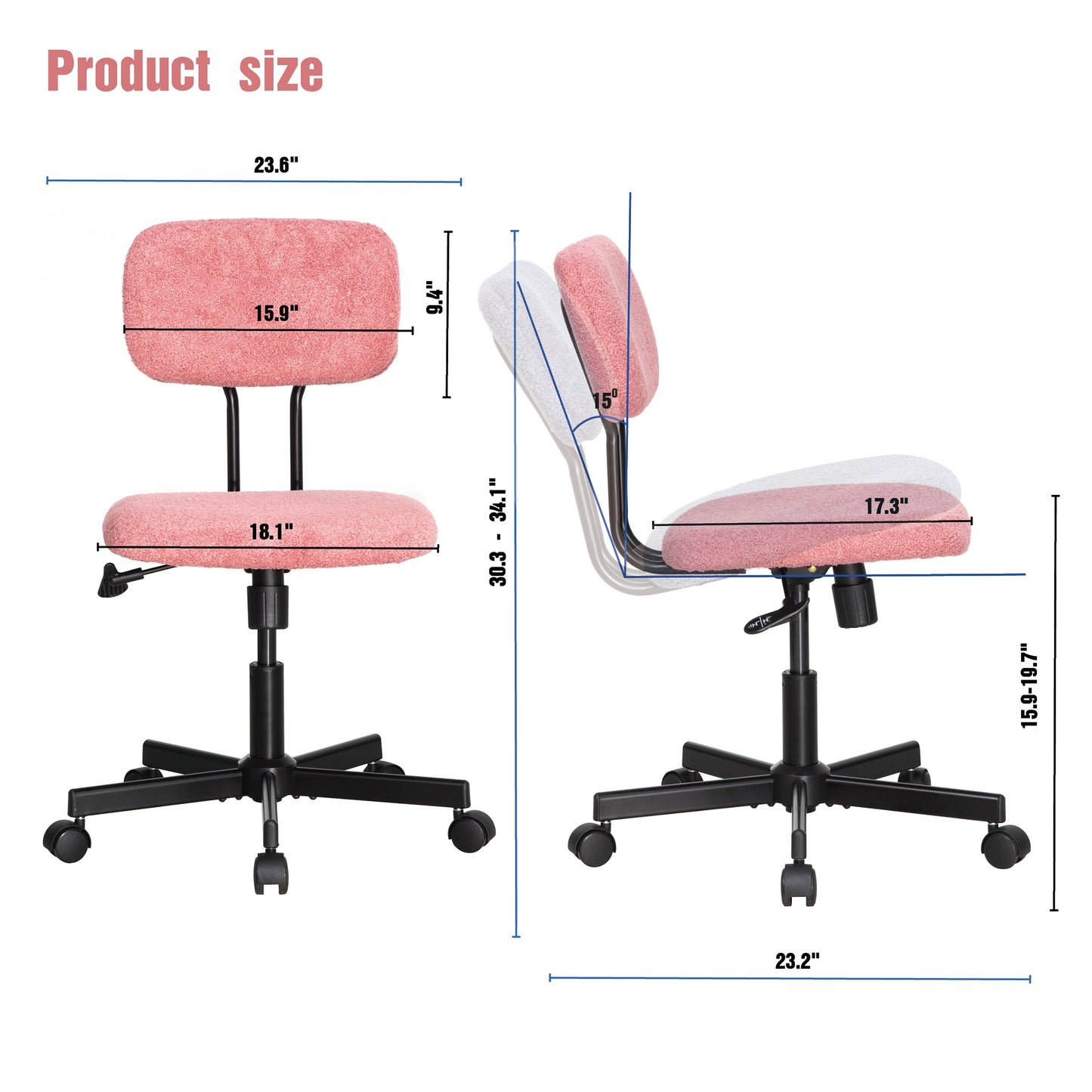 JJS Low Back Velvet Office Computer Chair with Armrest, Blue