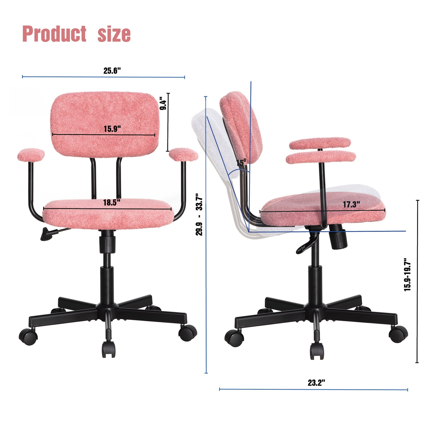 JJS Low Back Velvet Office Computer Chair with Armrest, Blue
