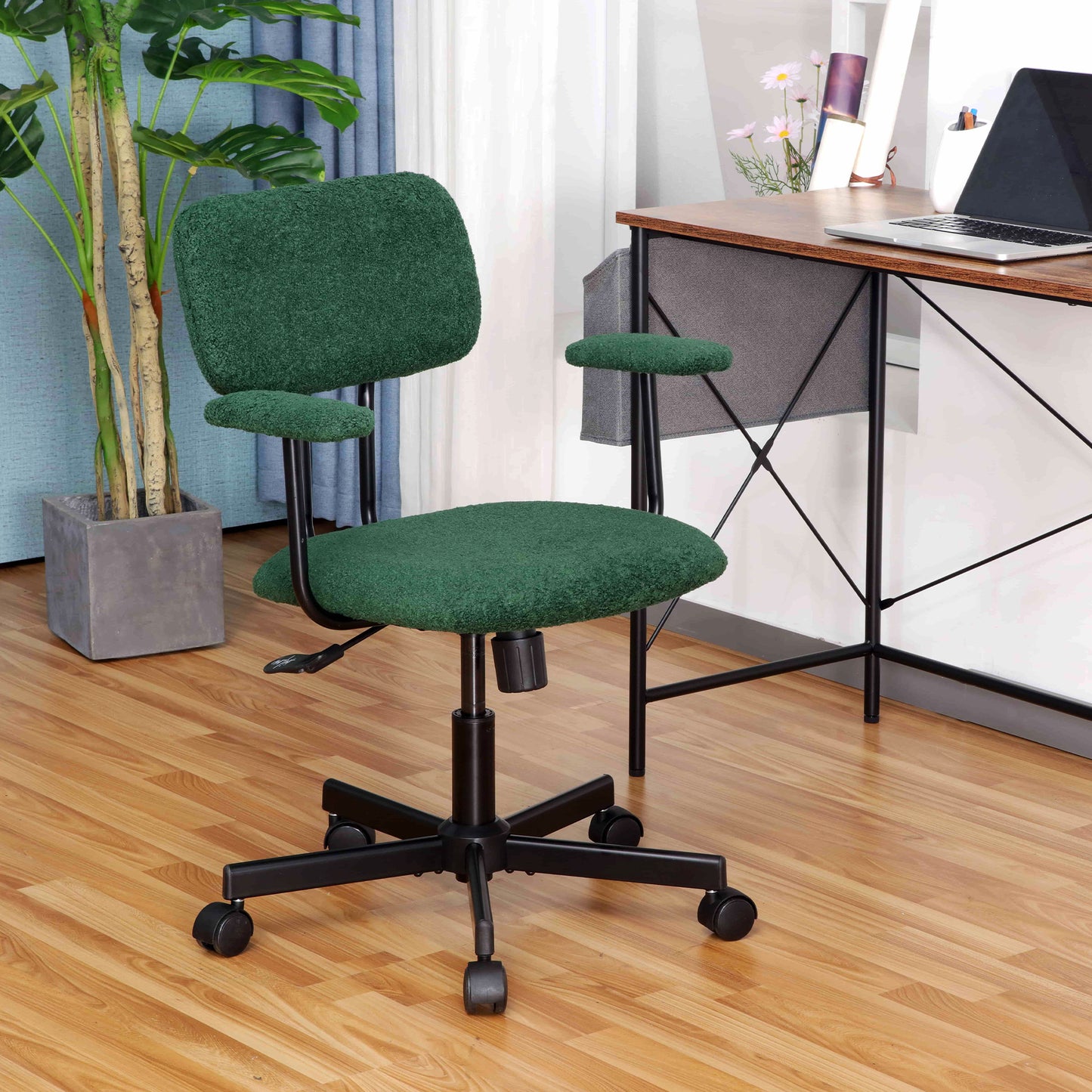 JJS Low Back Velvet Office Computer Chair with Armrest, Blue