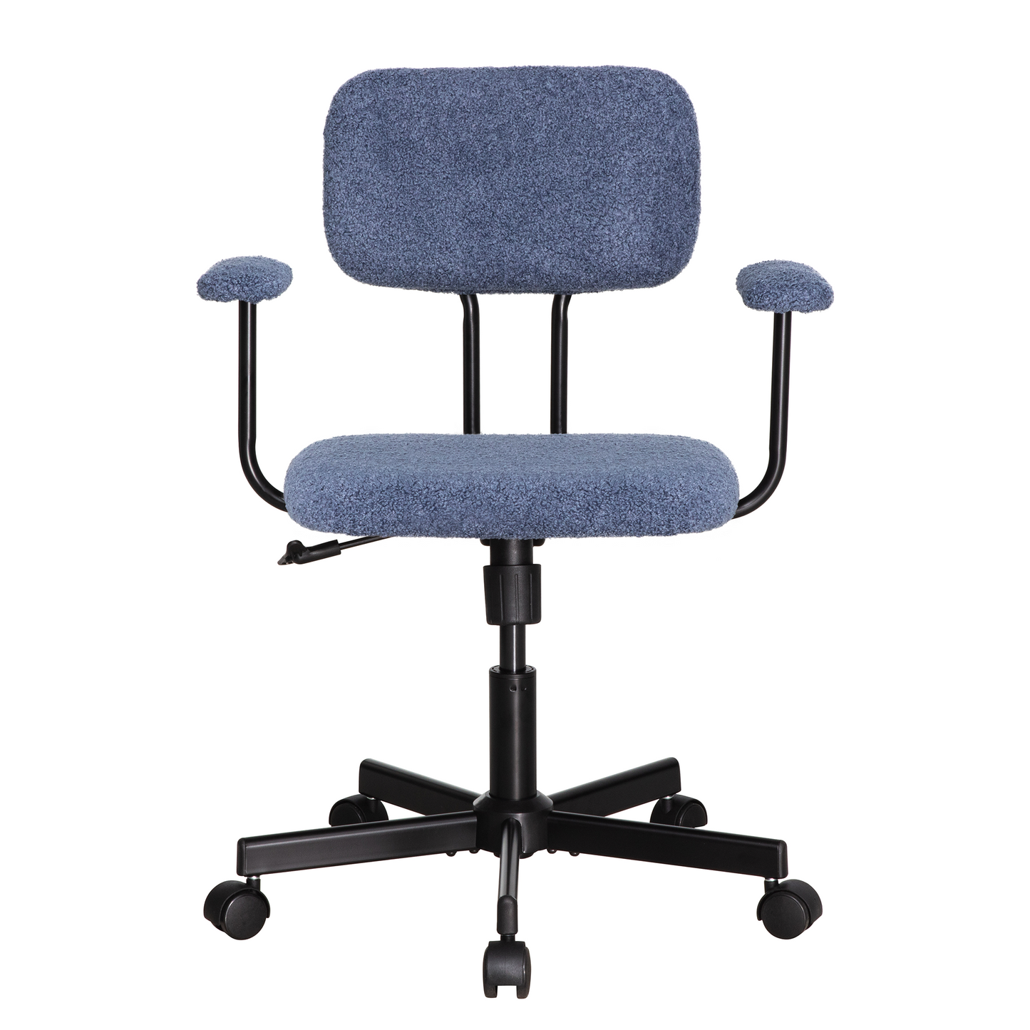 JJS Low Back Velvet Office Computer Chair with Armrest, Ergonomic Adjustable Swivel Small Home Office Desk Chair, Blue